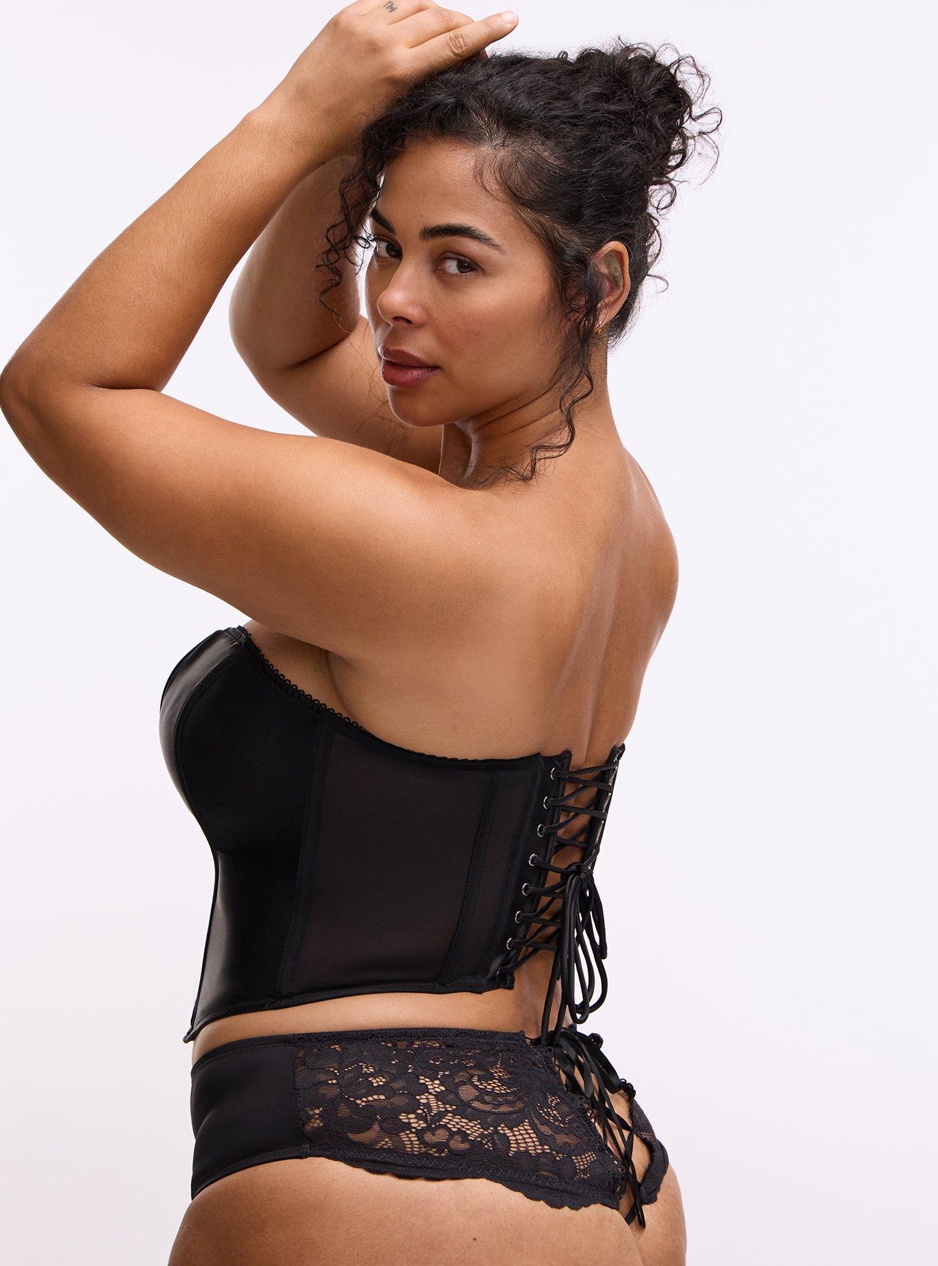 Nightfall Shine Deep V Grommet Bustier, RICH BLACK, alternate