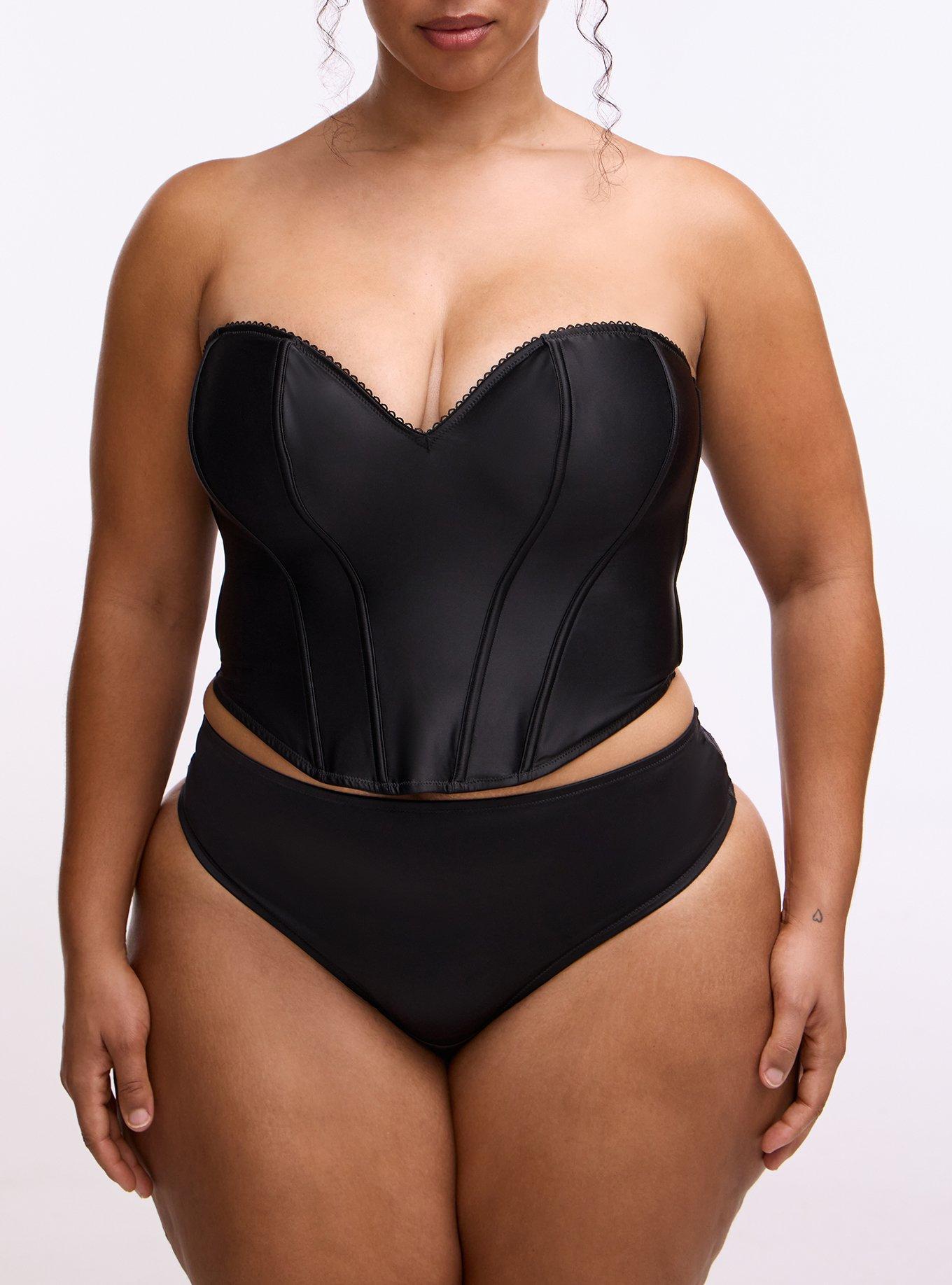 Nightfall Shine Deep V Grommet Bustier, RICH BLACK, alternate