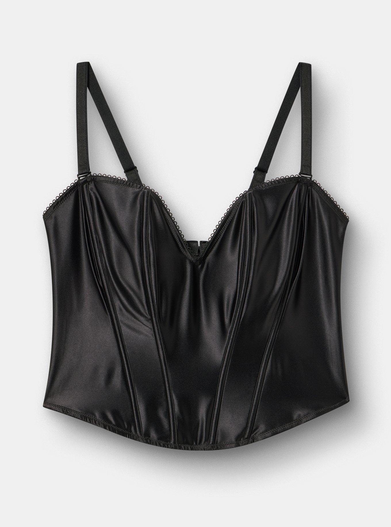 Nightfall Shine Deep V Grommet Bustier, RICH BLACK, flat