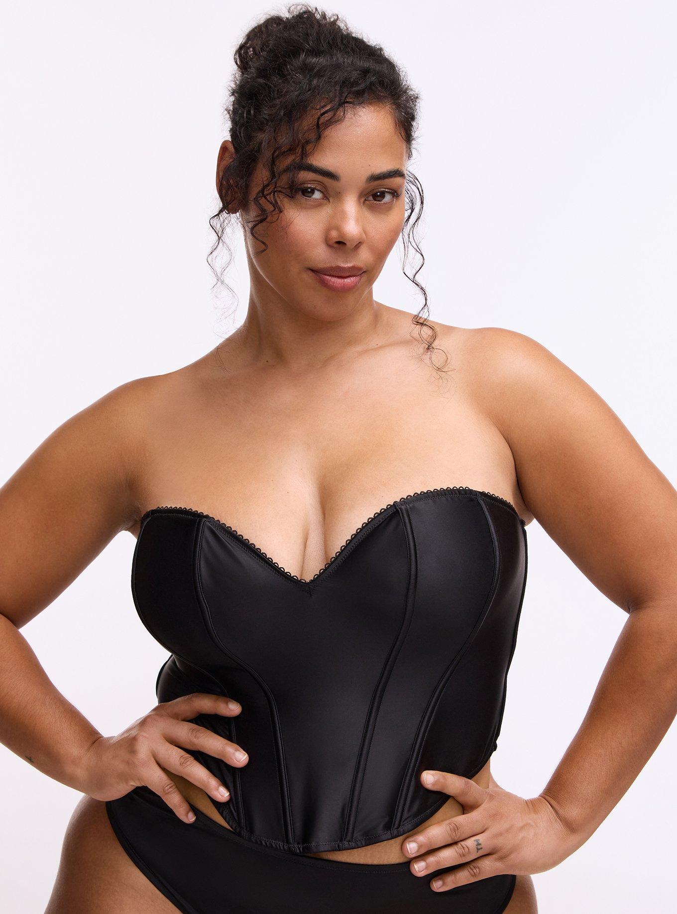 Nightfall Shine Deep V Grommet Bustier, RICH BLACK, hi-res
