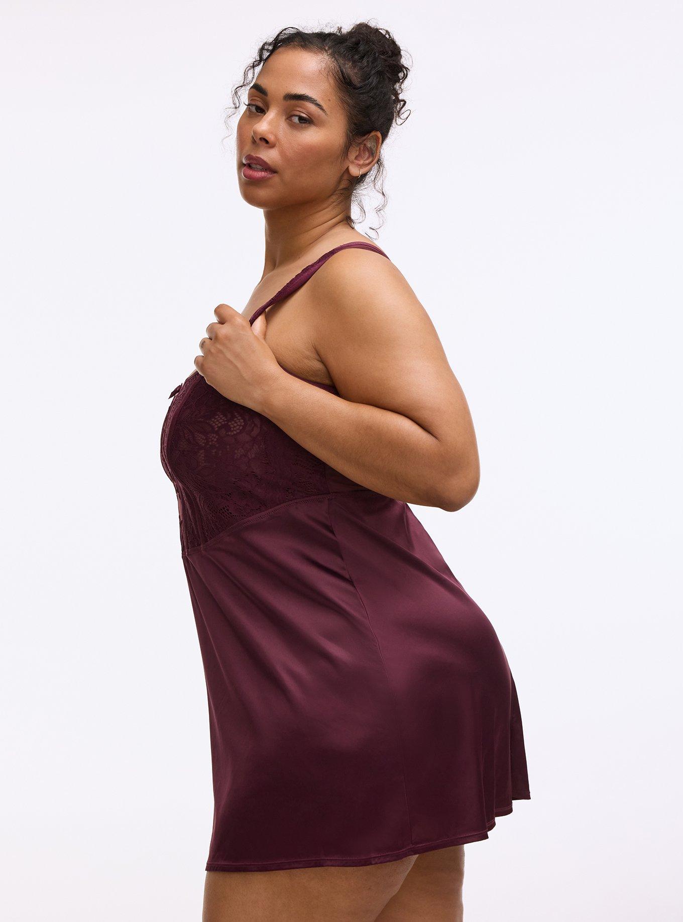 Plus Size Nightfall Lace & Shine Wirefree Bustier Dress, FIG, alternate