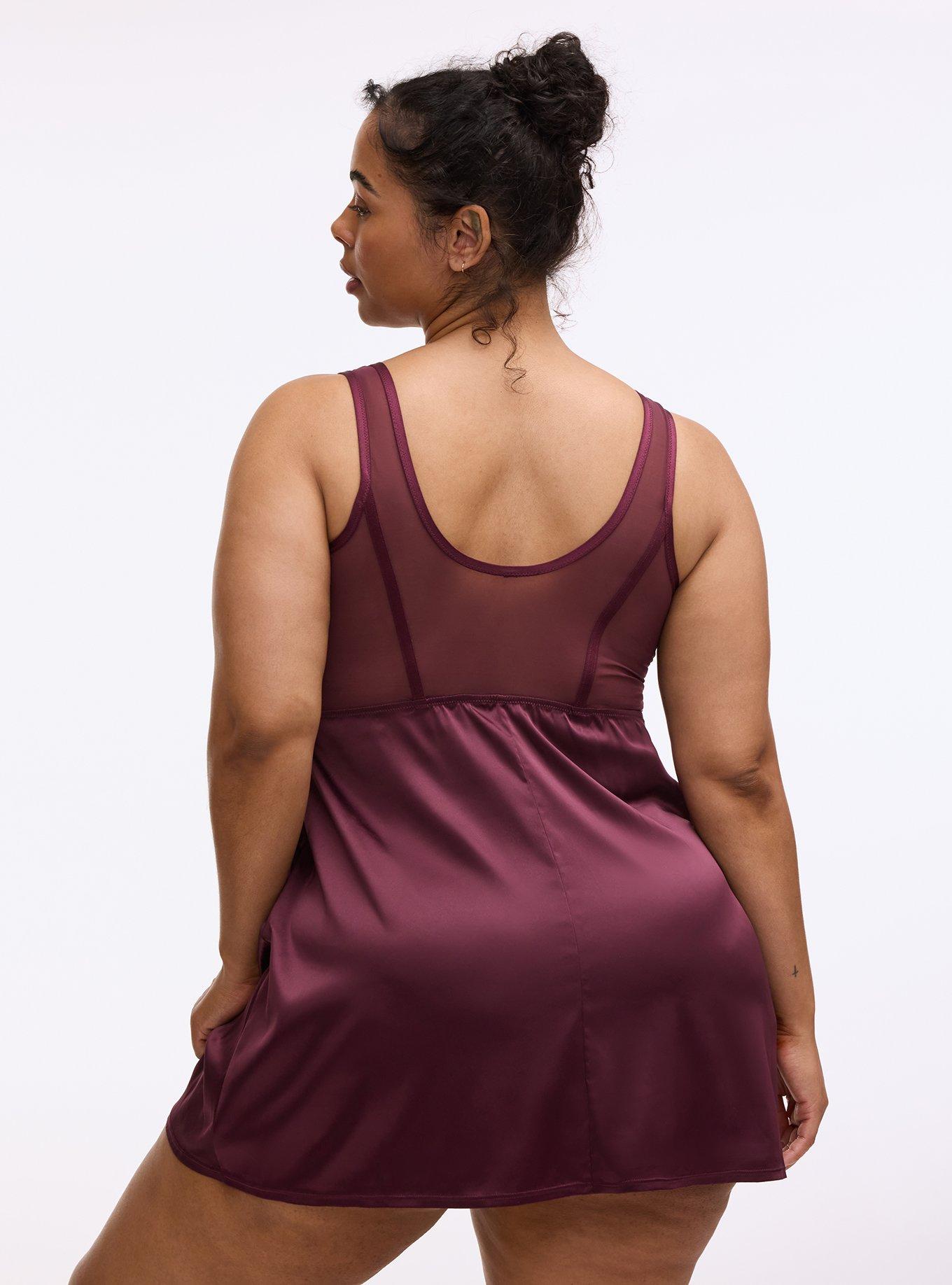 Plus Size Nightfall Lace & Shine Wirefree Bustier Dress, FIG, alternate