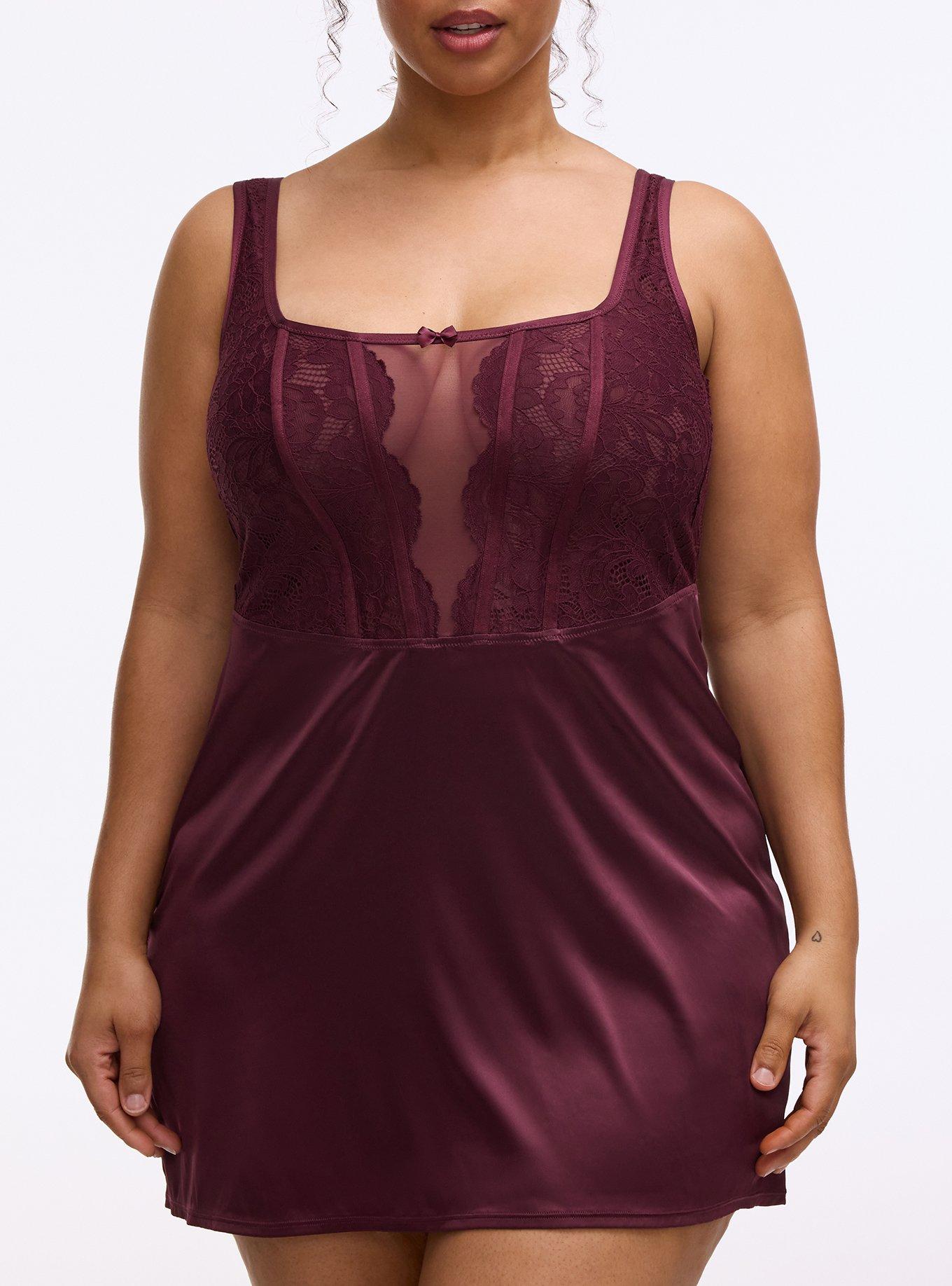 Plus Size Nightfall Lace & Shine Wirefree Bustier Dress, FIG, alternate