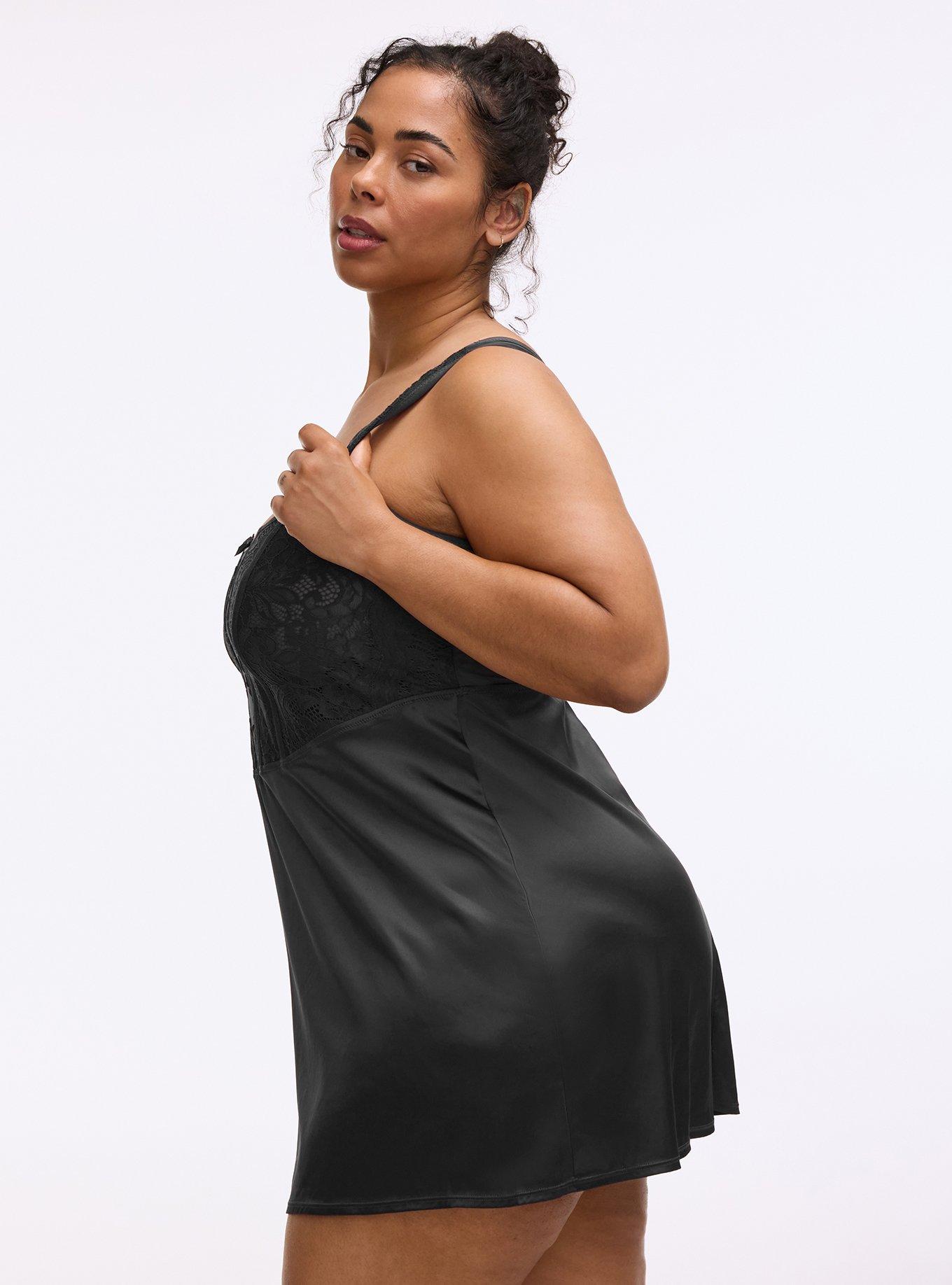Plus Size Nightfall Lace & Shine Wirefree Bustier Dress, RICH BLACK, alternate