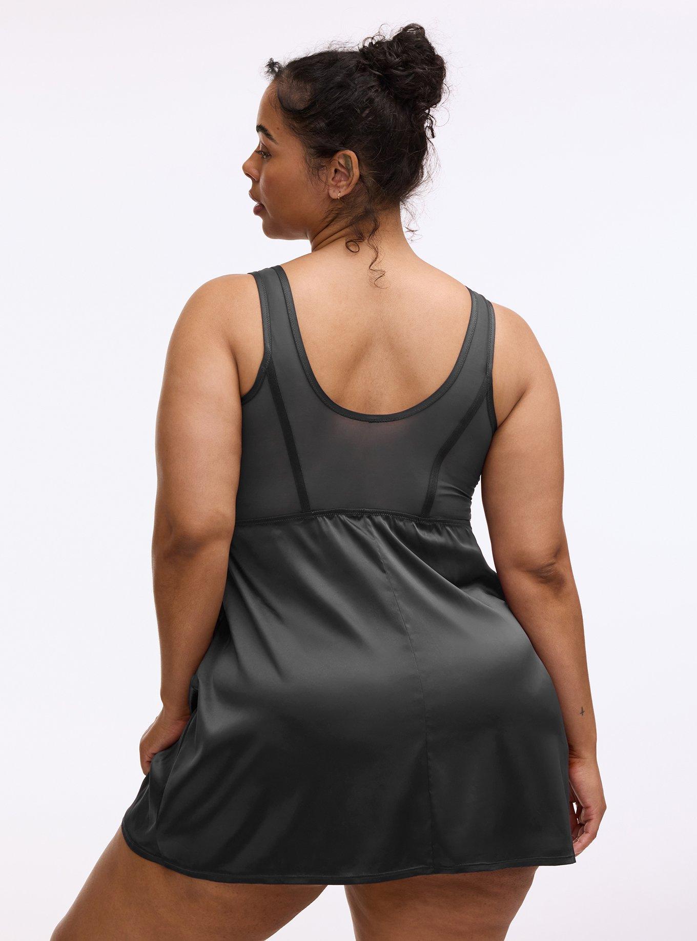 Plus Size Nightfall Lace & Shine Wirefree Bustier Dress, RICH BLACK, alternate