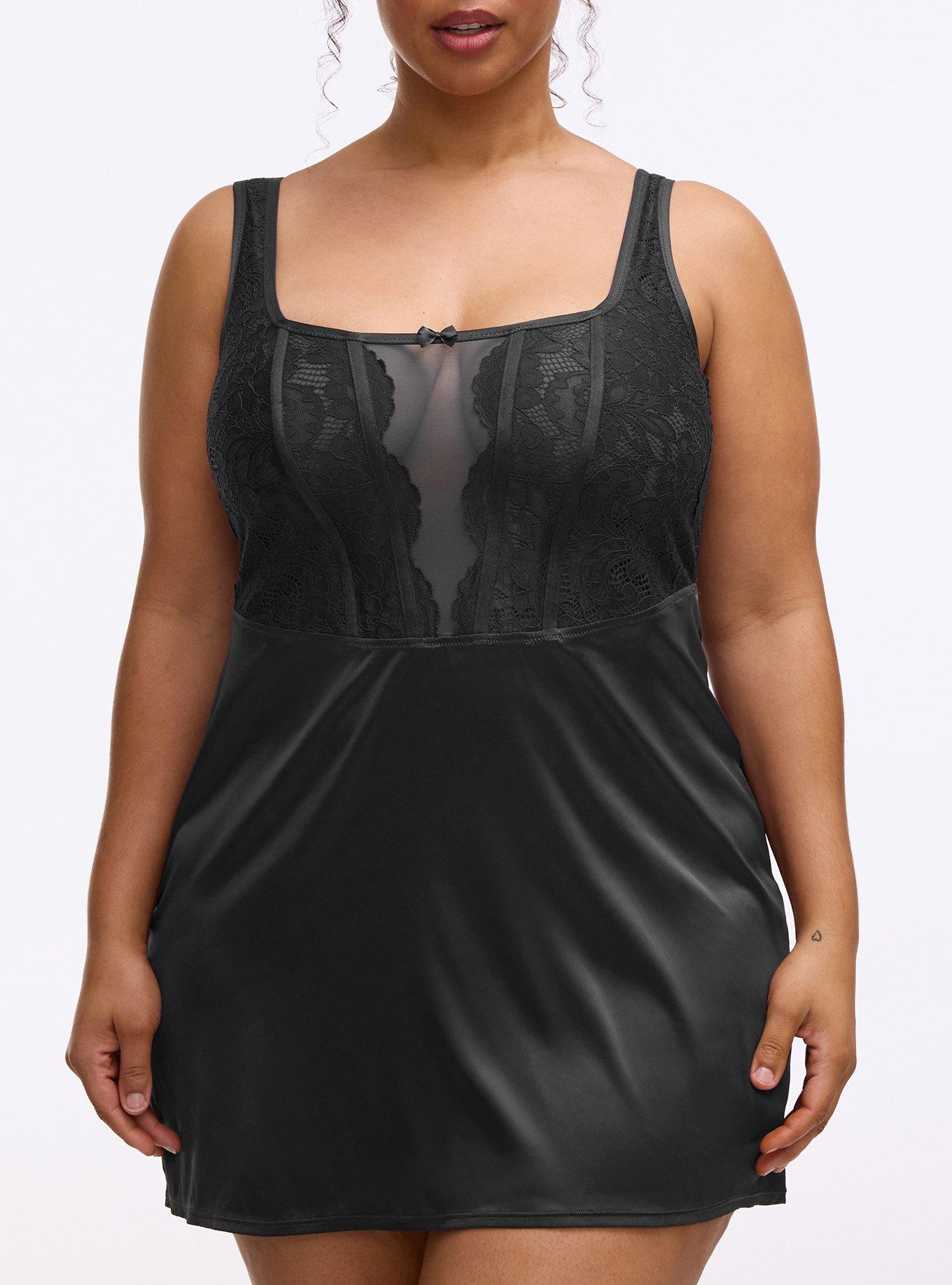 Plus Size Nightfall Lace & Shine Wirefree Bustier Dress, RICH BLACK, alternate