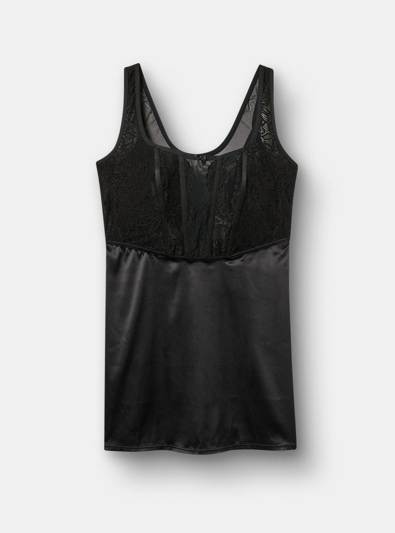 Plus Size Nightfall Lace & Shine Wirefree Bustier Dress, RICH BLACK, flat