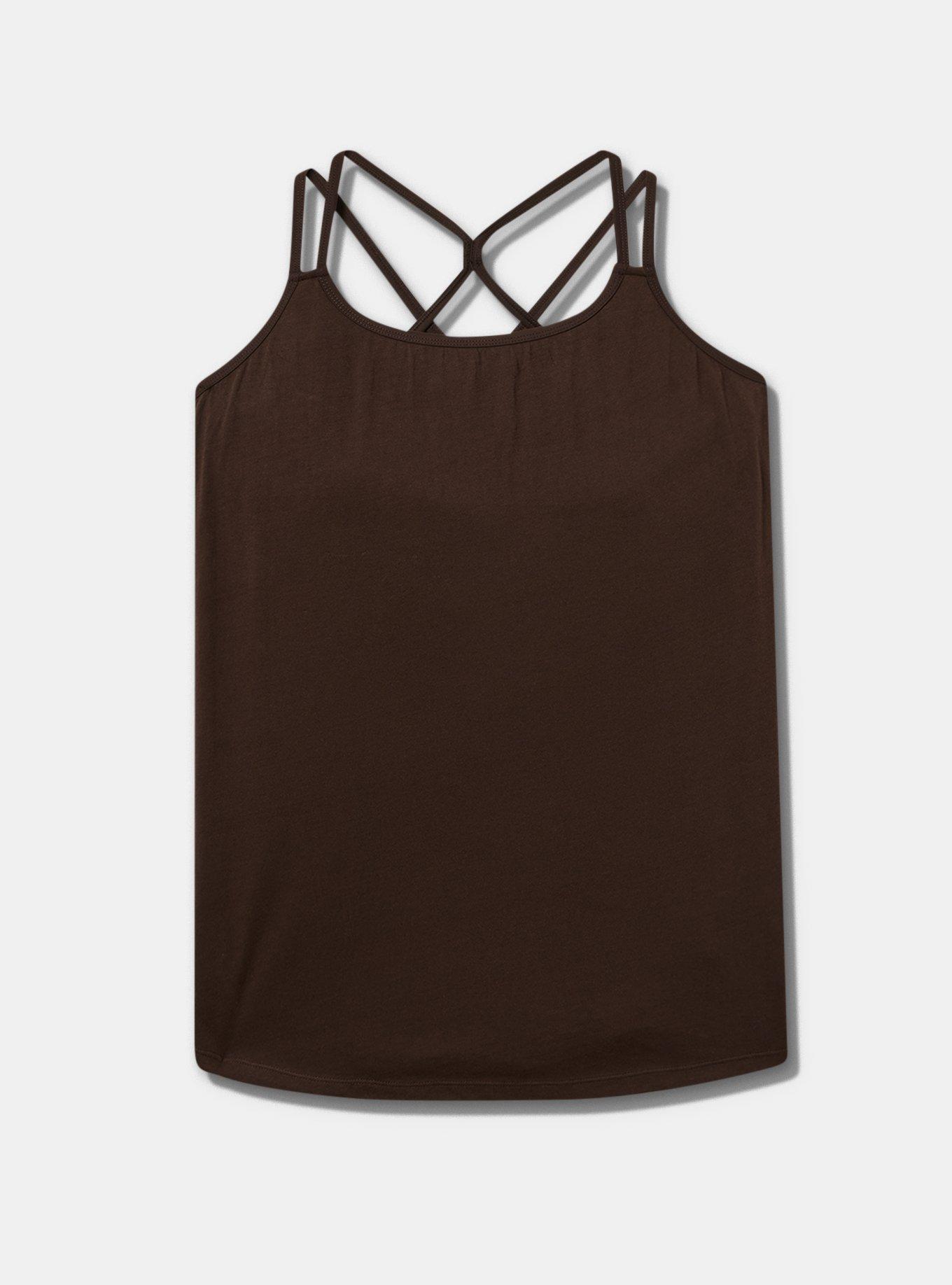 TRU Performance Cotton Strappy Active Tank 2-In-1 Bra, JAVA, flat
