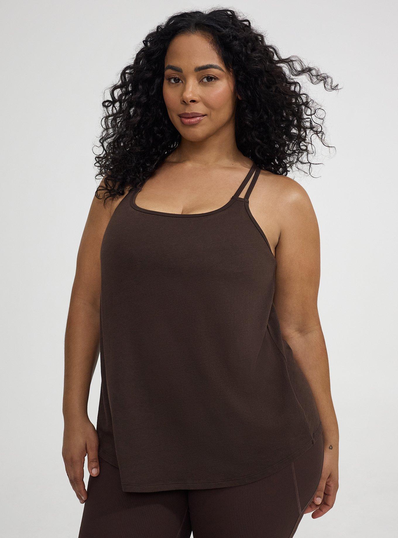 TRU Performance Cotton Strappy Active Tank 2-In-1 Bra, JAVA, hi-res