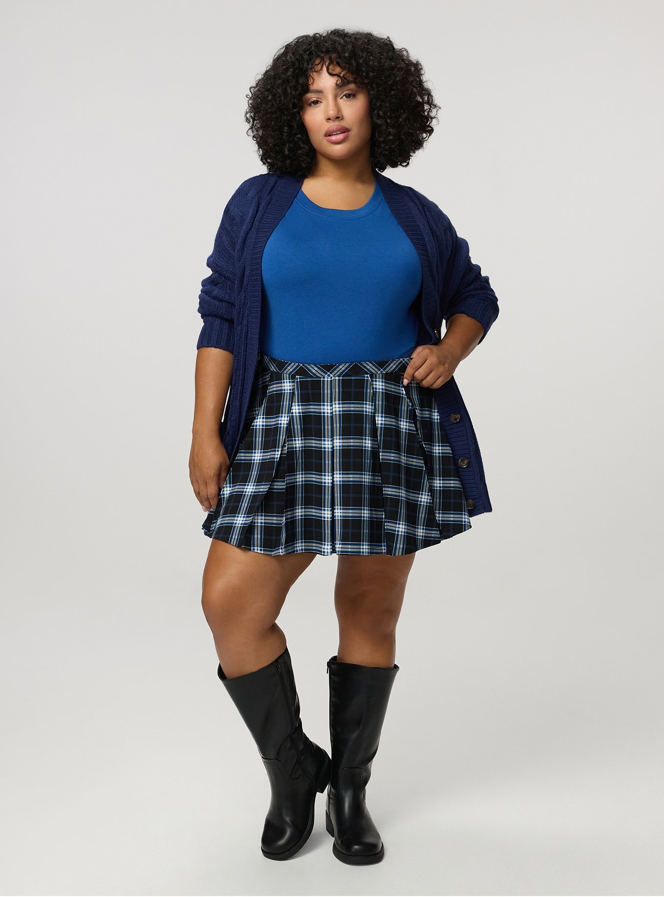 5'' Studio Crepe Box Pleat Skort, BREA PLAID BLACK, alternate