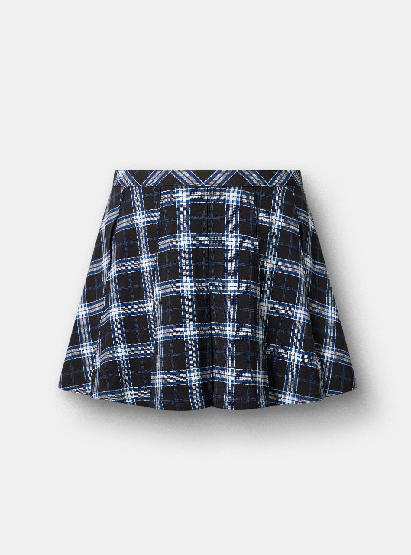 5'' Studio Crepe Box Pleat Skort, BREA PLAID BLACK, flat
