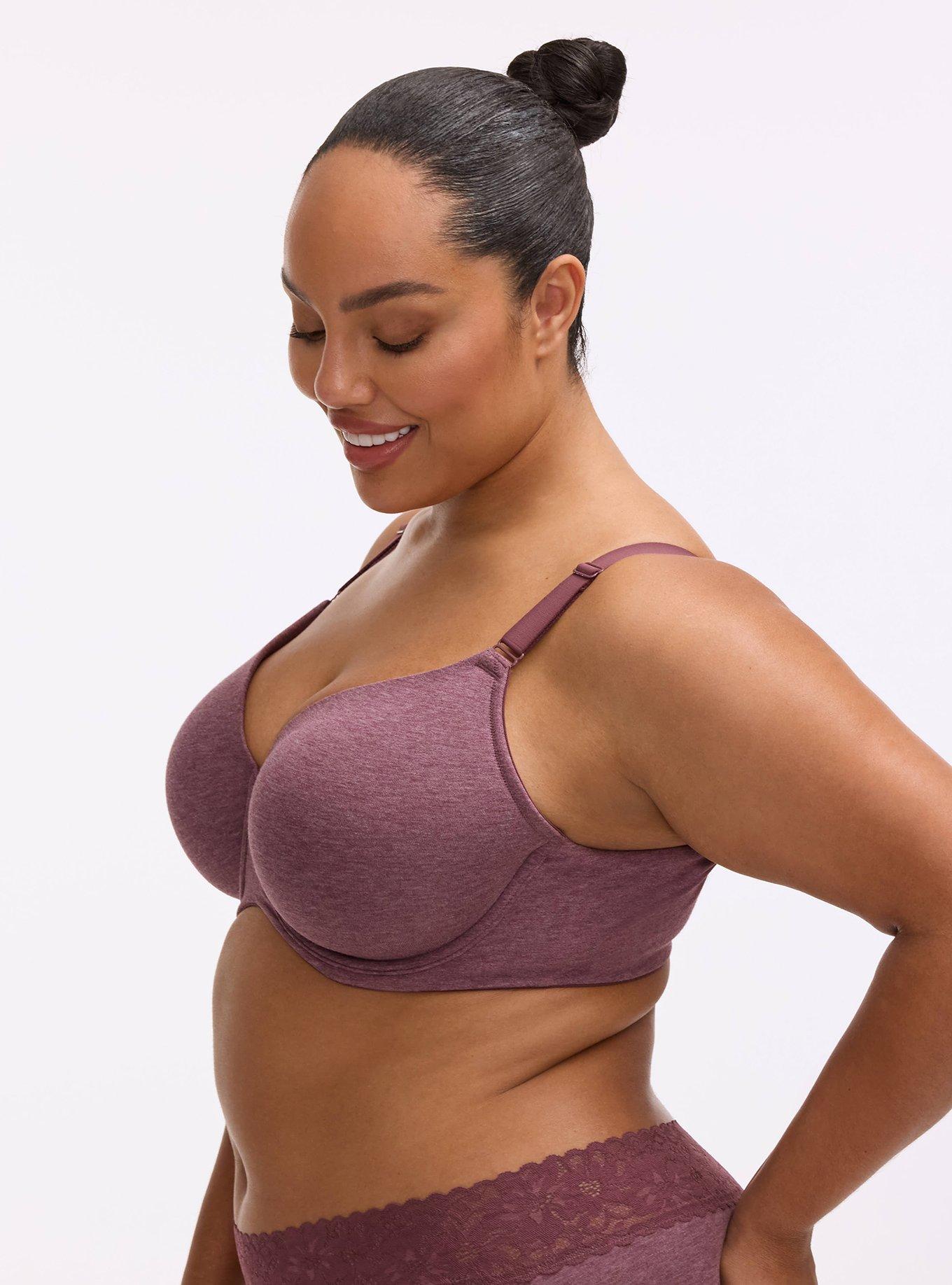Full Coverage Lightly Lined Cotton Heather Bra, PLUM WINE HEATHER, alternate
