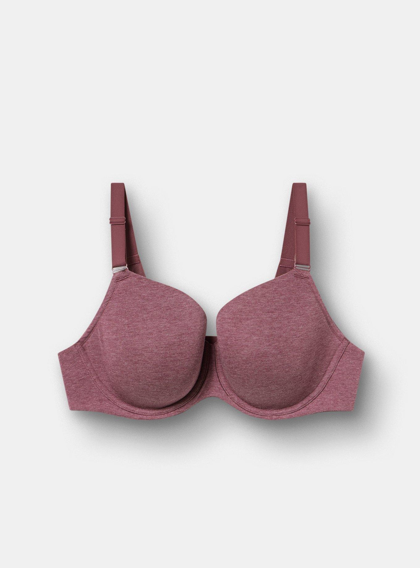 Full Coverage Lightly Lined Cotton Heather Bra, PLUM WINE HEATHER, flat