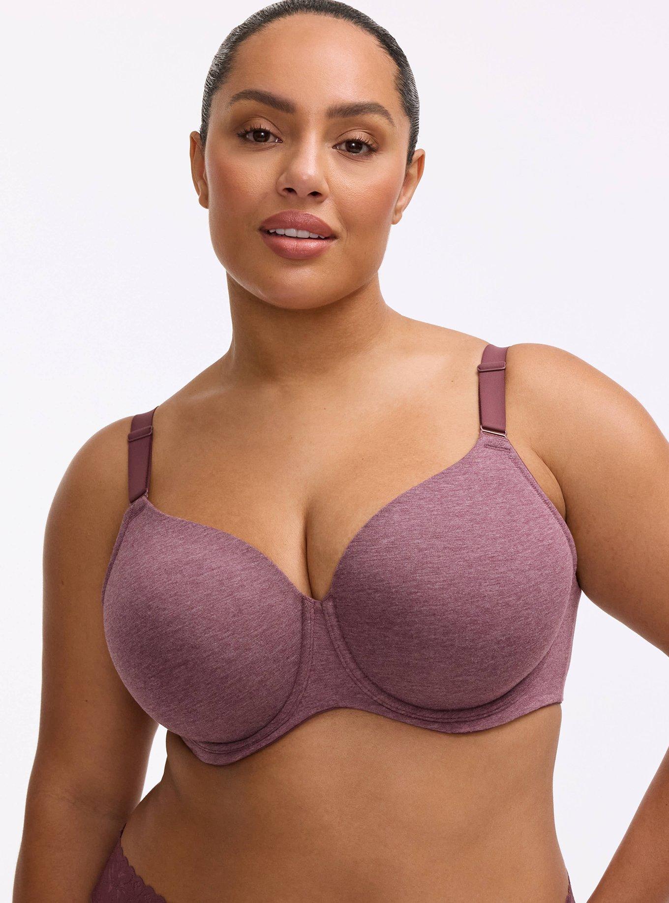 Full Coverage Lightly Lined Cotton Heather Bra, PLUM WINE HEATHER, hi-res
