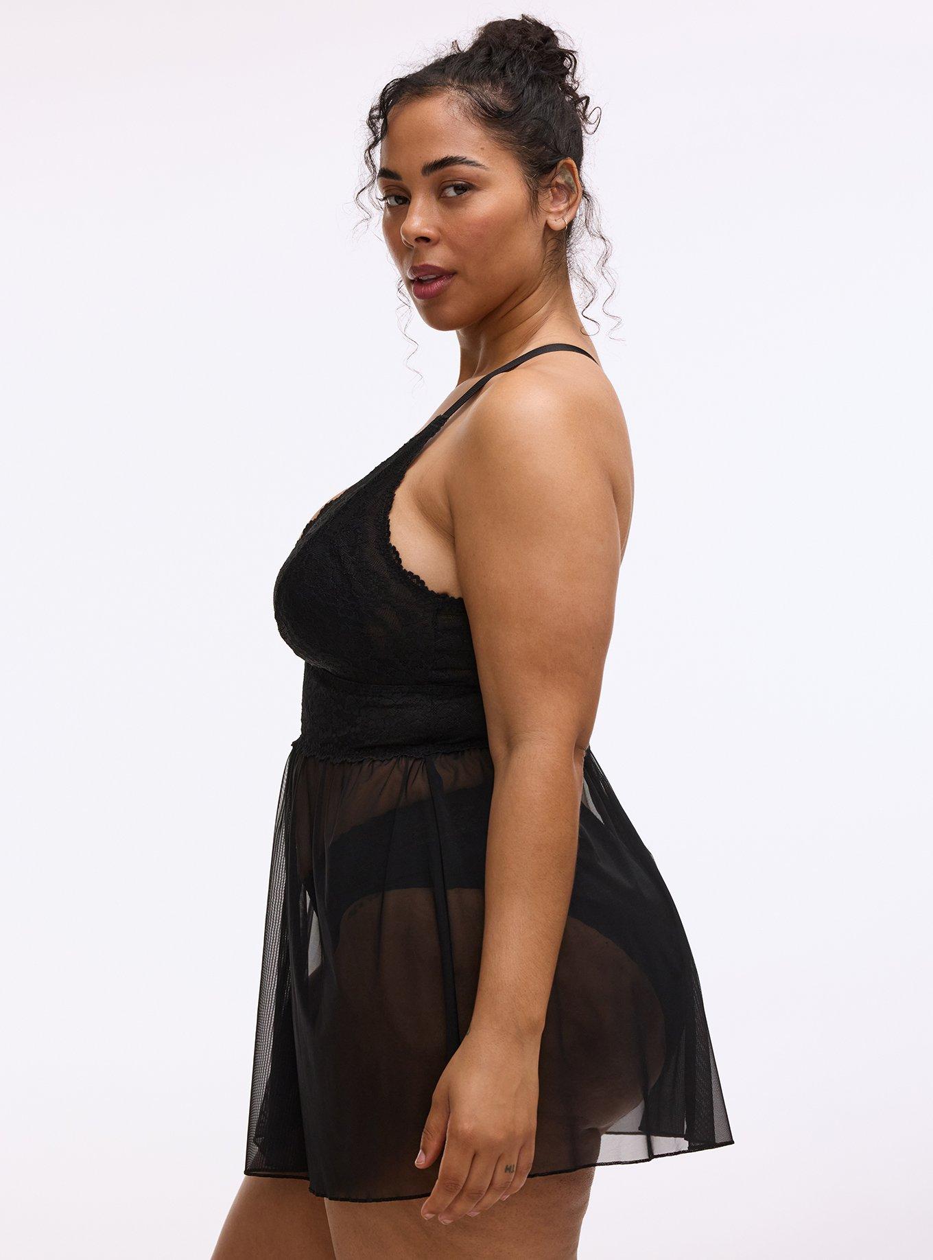 Simply Lace & Chiffon Babydoll, RICH BLACK, alternate