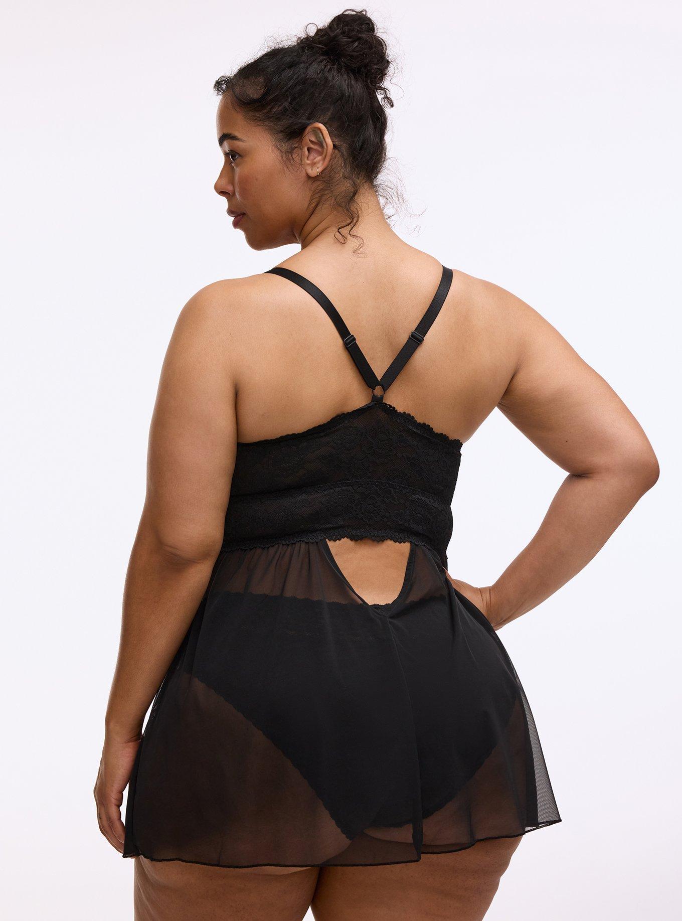 Simply Lace & Chiffon Babydoll, RICH BLACK, alternate