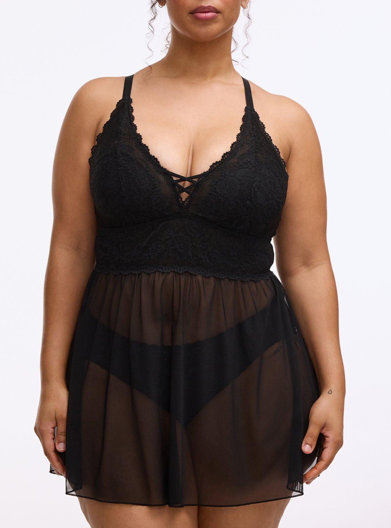 Simply Lace & Chiffon Babydoll, RICH BLACK, alternate