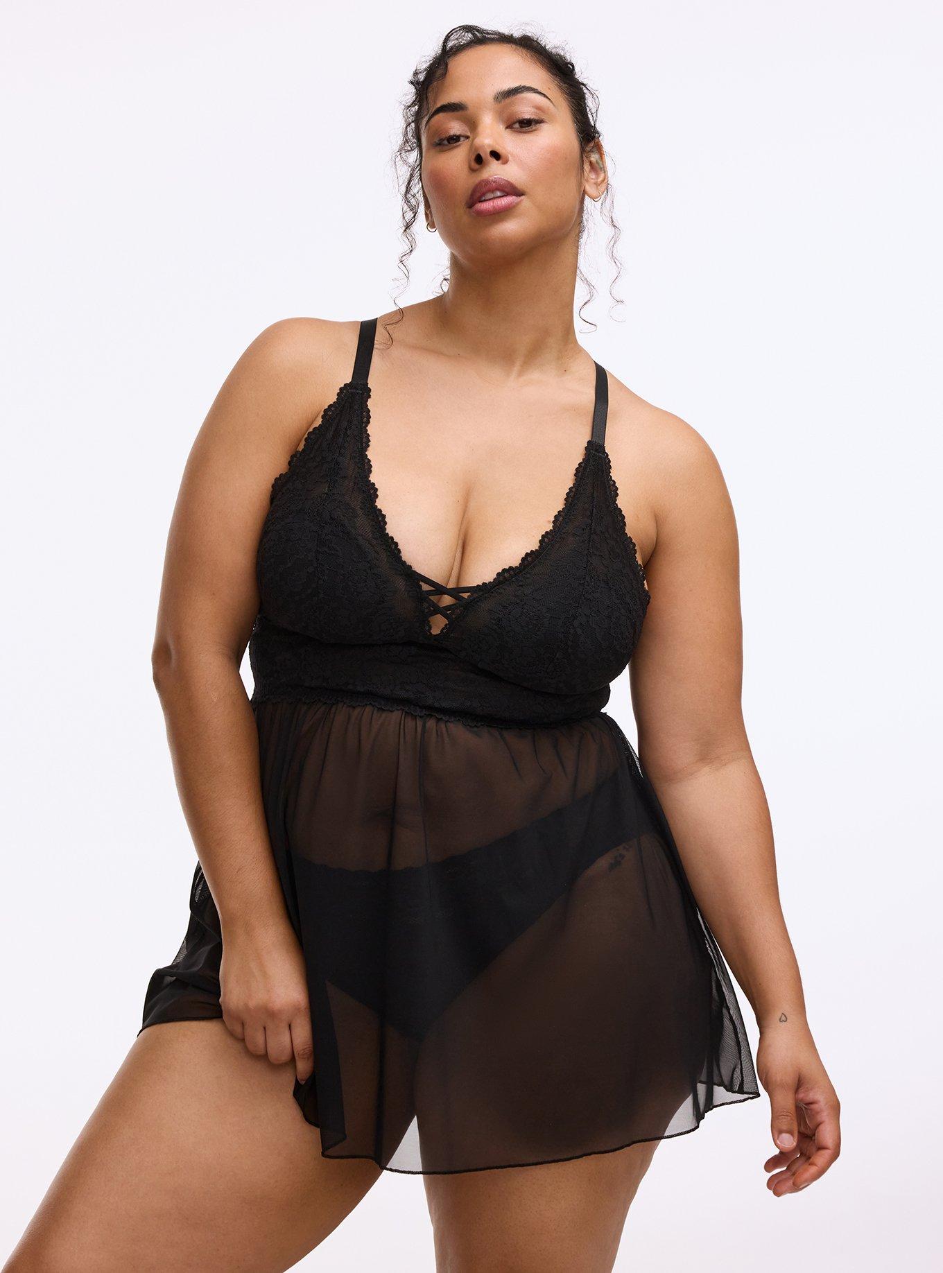Simply Lace & Chiffon Babydoll, RICH BLACK, hi-res