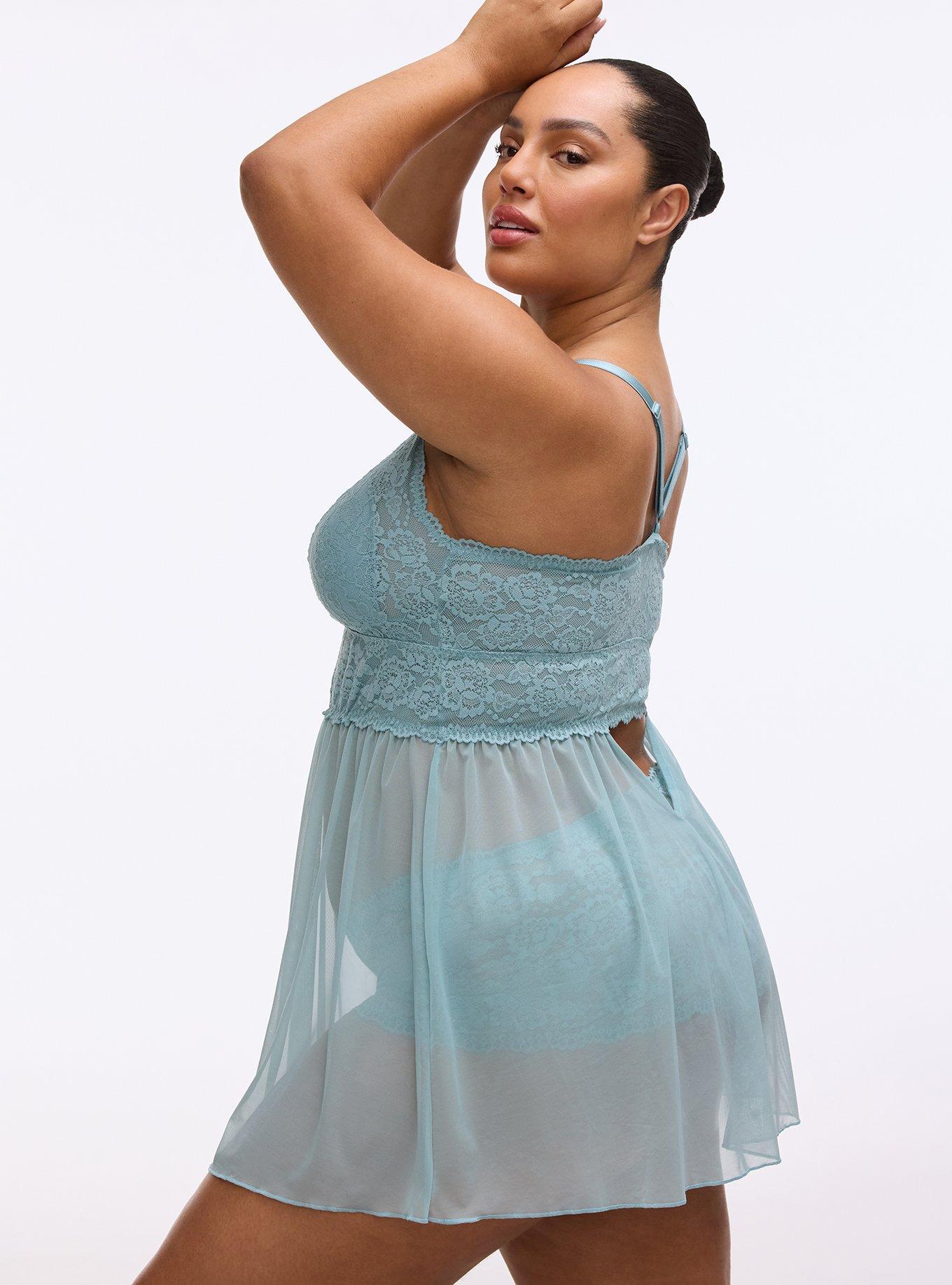 Simply Lace & Chiffon Babydoll, STONE BLUE, alternate