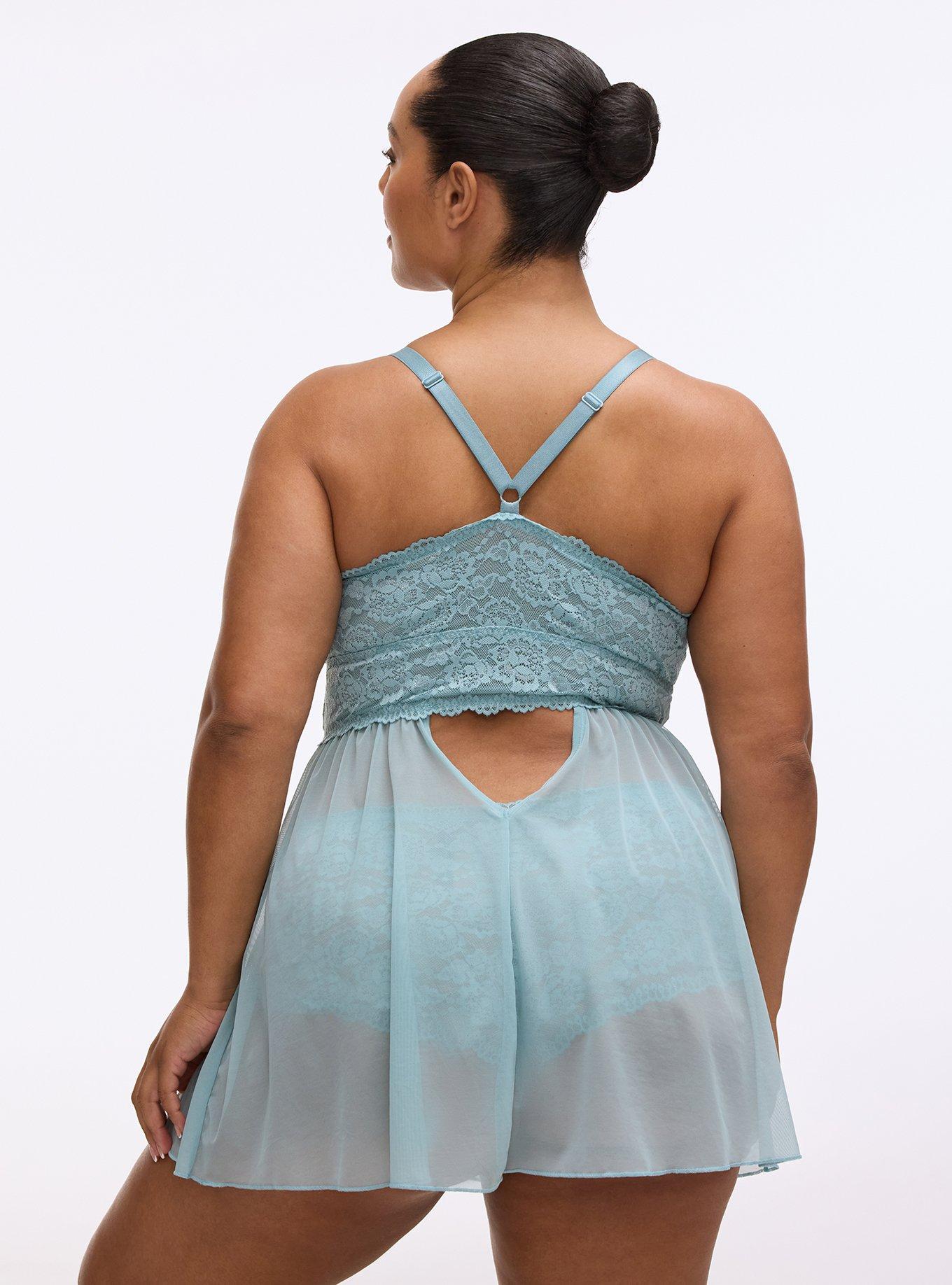 Simply Lace & Chiffon Babydoll, STONE BLUE, alternate
