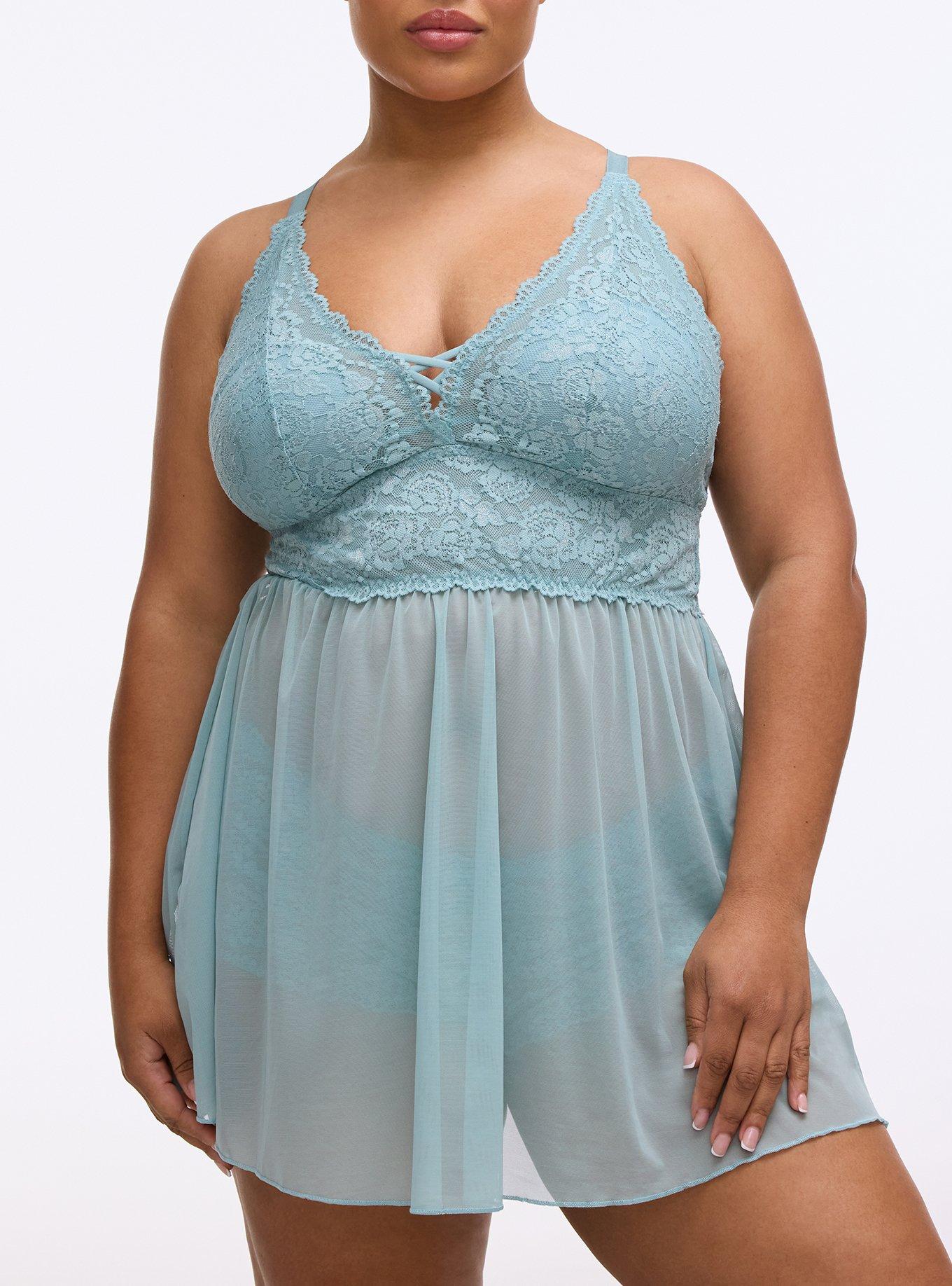 Simply Lace & Chiffon Babydoll, STONE BLUE, alternate