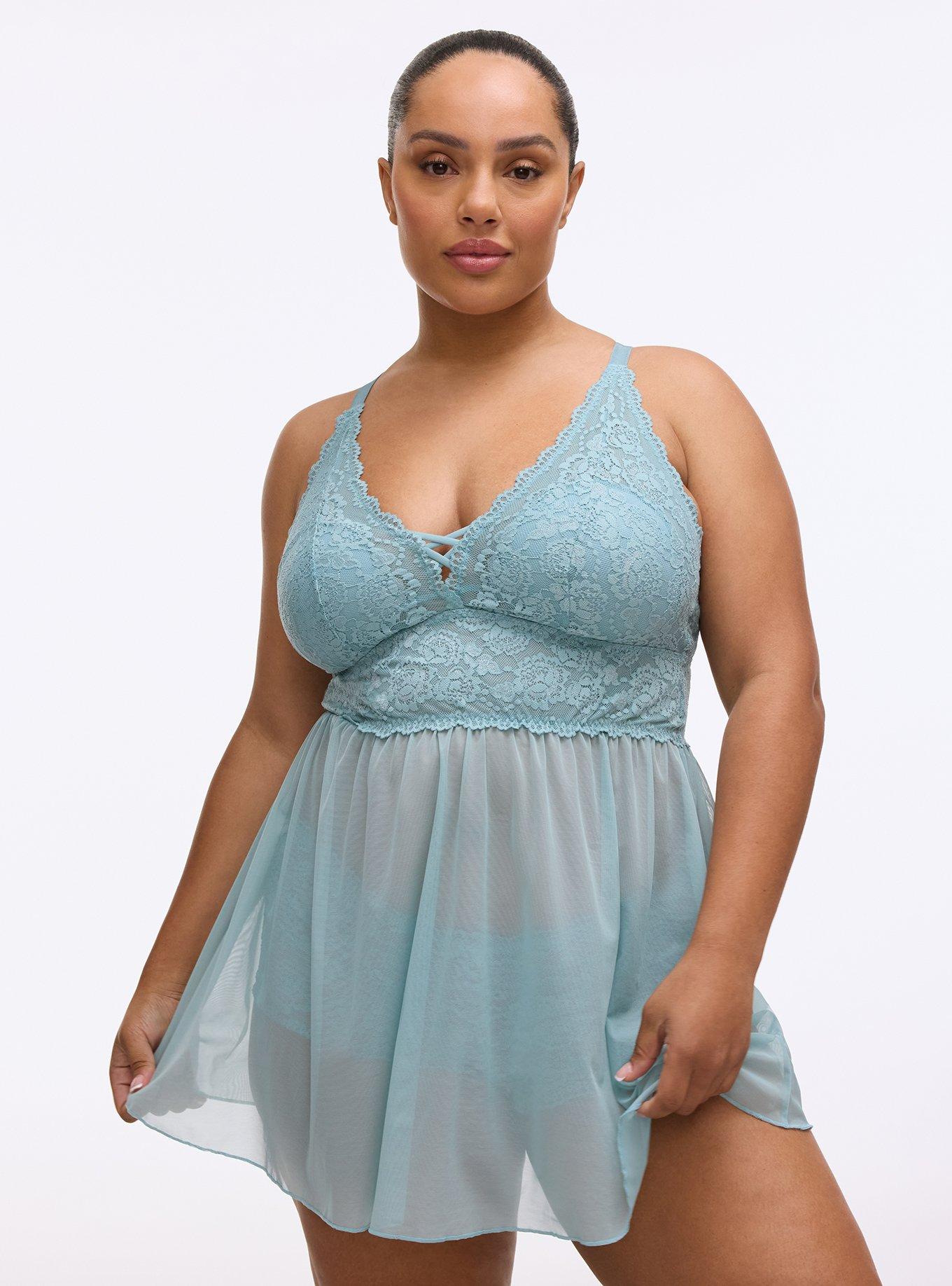 Simply Lace & Chiffon Babydoll, STONE BLUE, hi-res