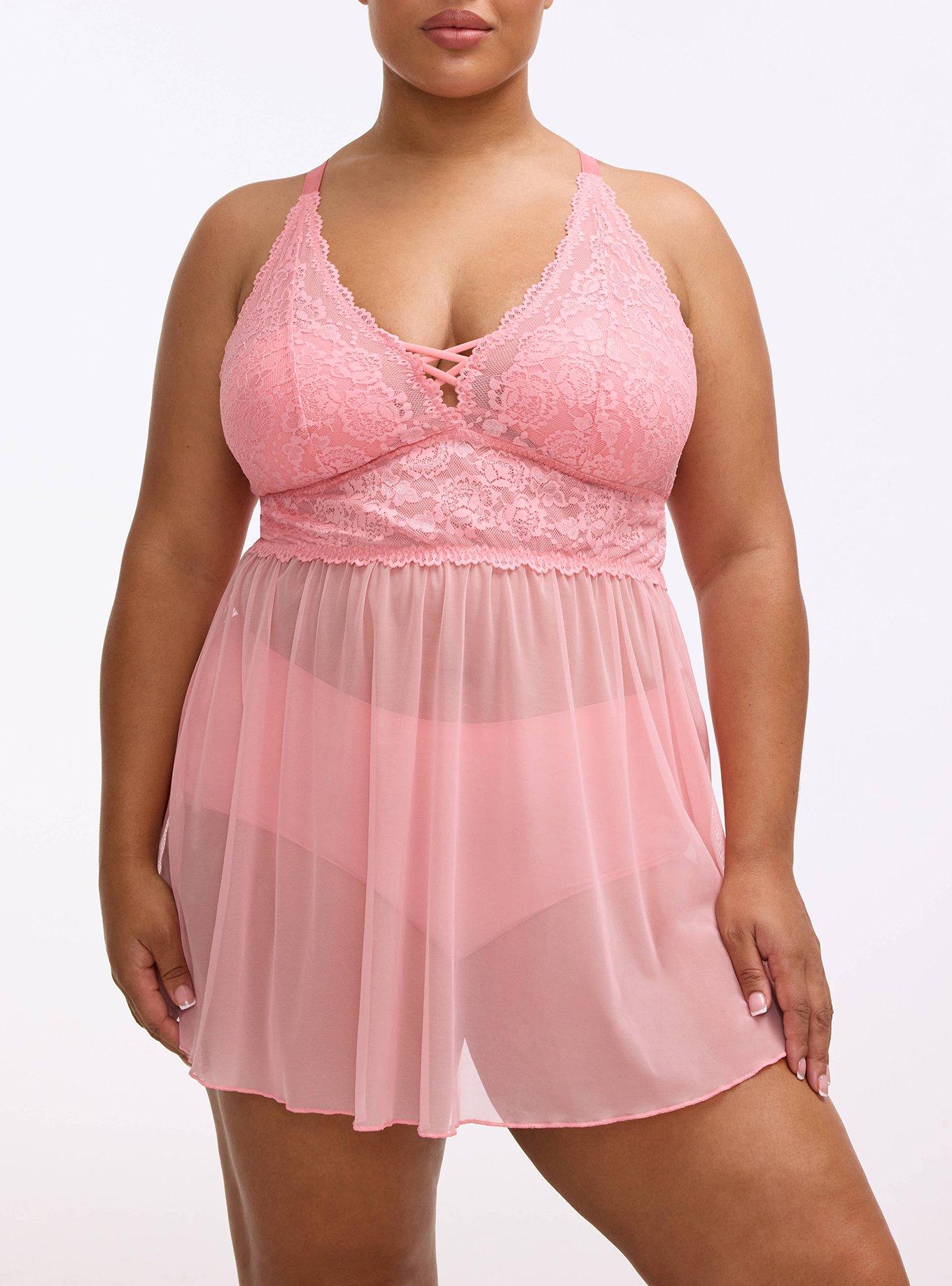 Simply Lace & Chiffon Babydoll, FLAMINGO PINK, alternate