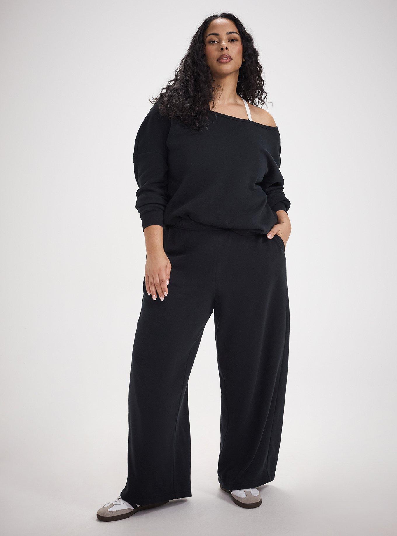TRU Wide-Leg Cozy Fleece Sweatpant, DEEP BLACK, alternate
