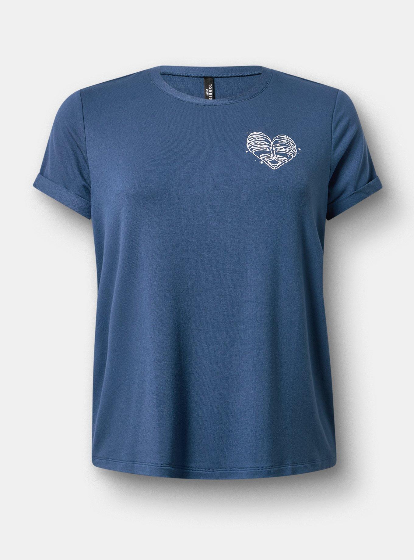Lightweight French Terry Crew Lounge Tee, HEART RIB BLUE, flat