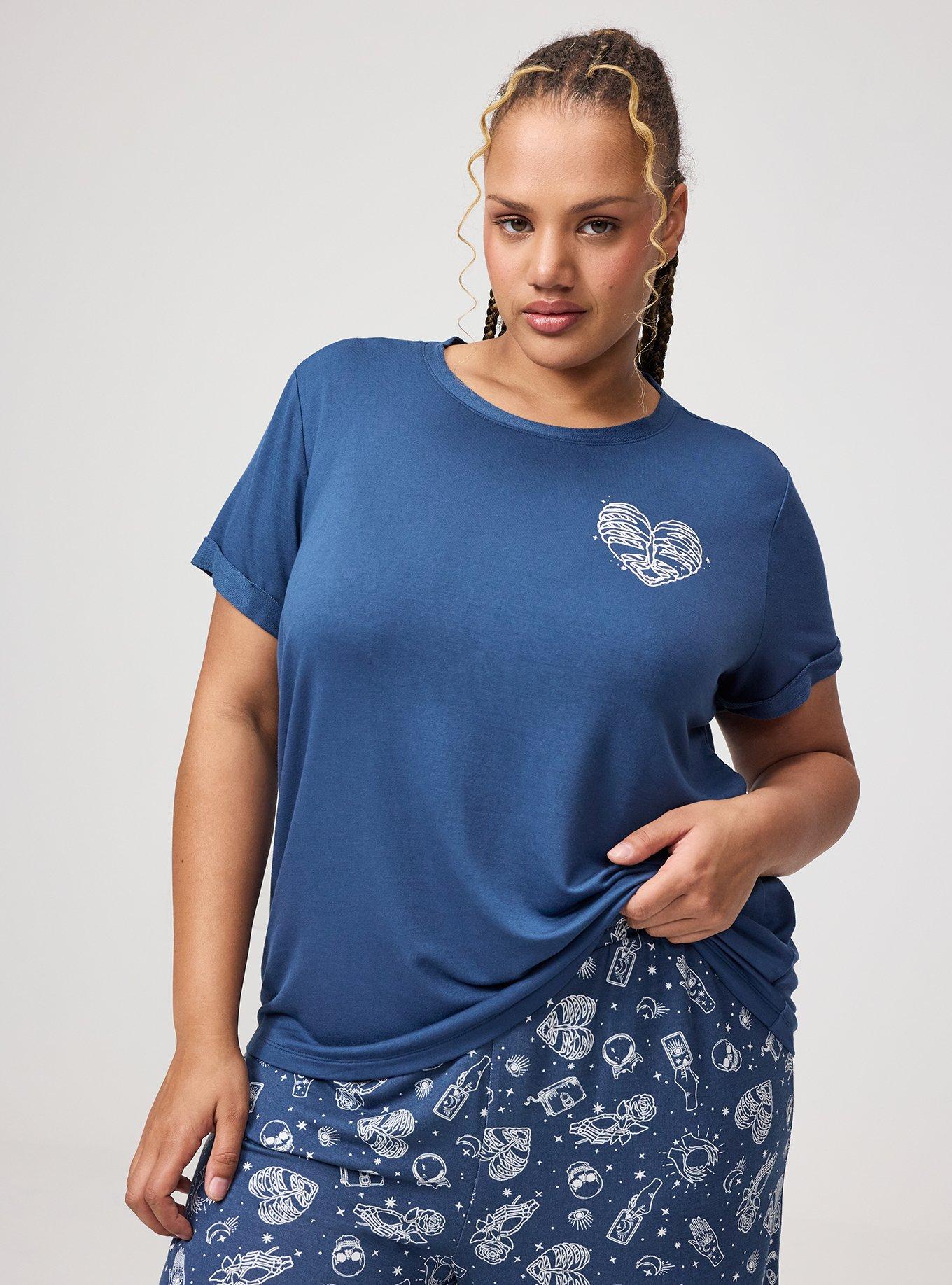 Lightweight French Terry Crew Lounge Tee, HEART RIB BLUE, hi-res