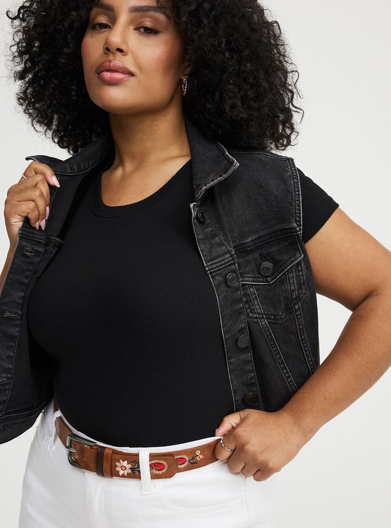 Embroidered Denim Belt, COGNAC, alternate