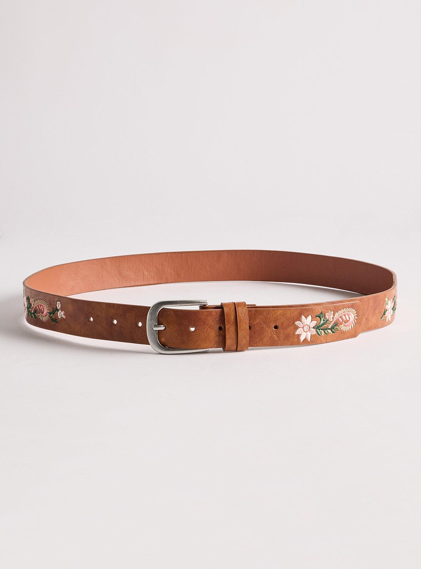 Embroidered Denim Belt, COGNAC, alternate