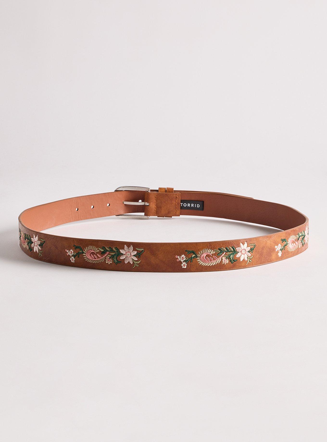 Embroidered Denim Belt, COGNAC, alternate