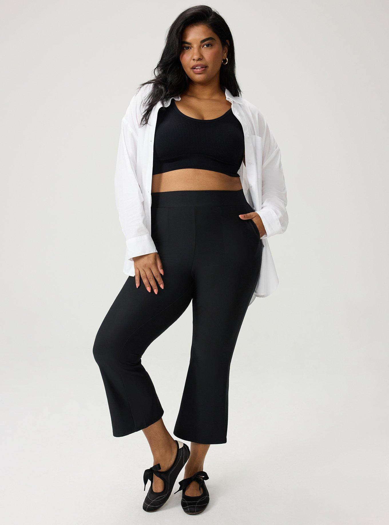 Plus Size Crop Pocket Flare Legging, DEEP BLACK, hi-res