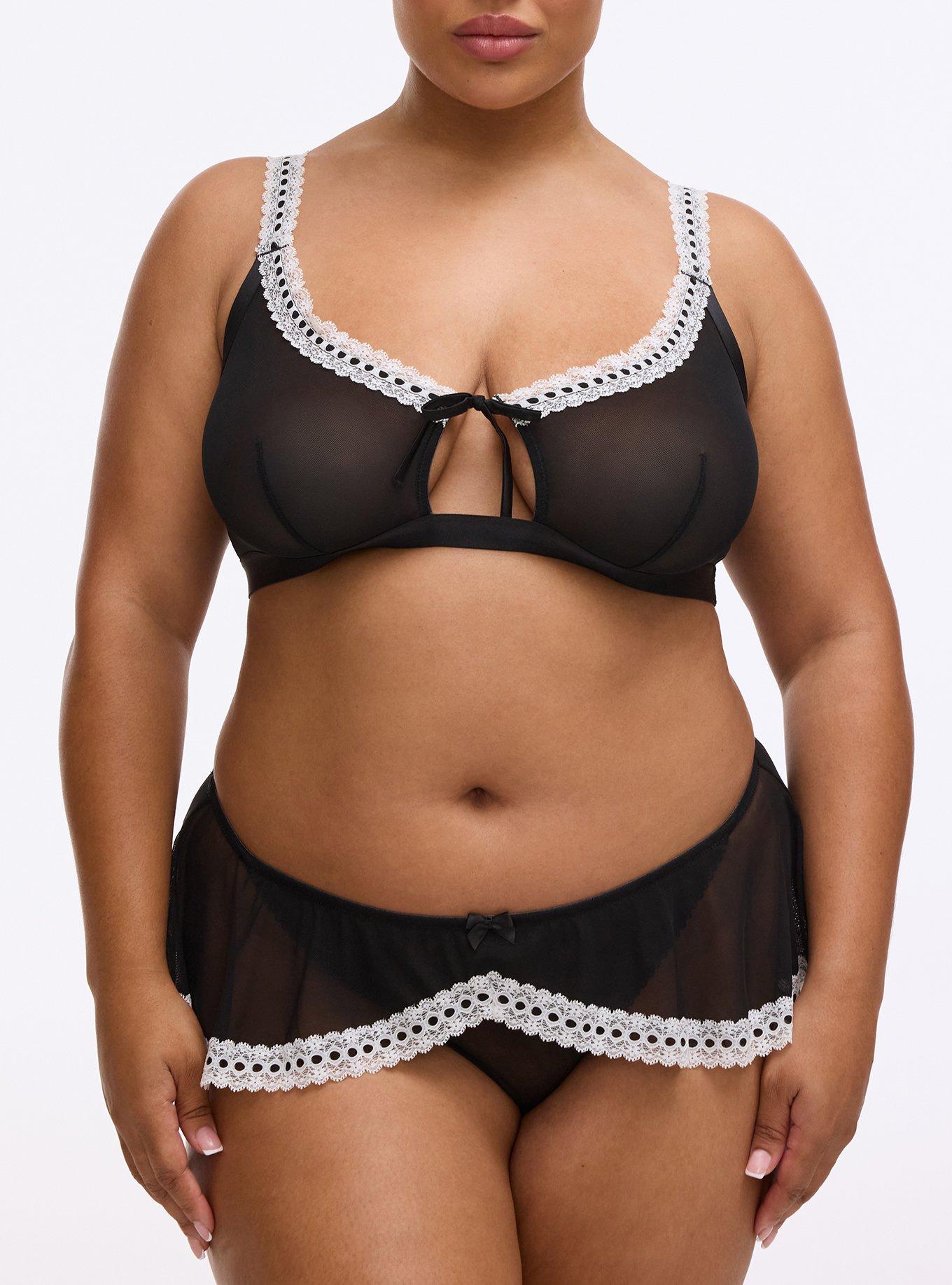 French Maid Mesh Skirted Thong, RICH BLACK, alternate