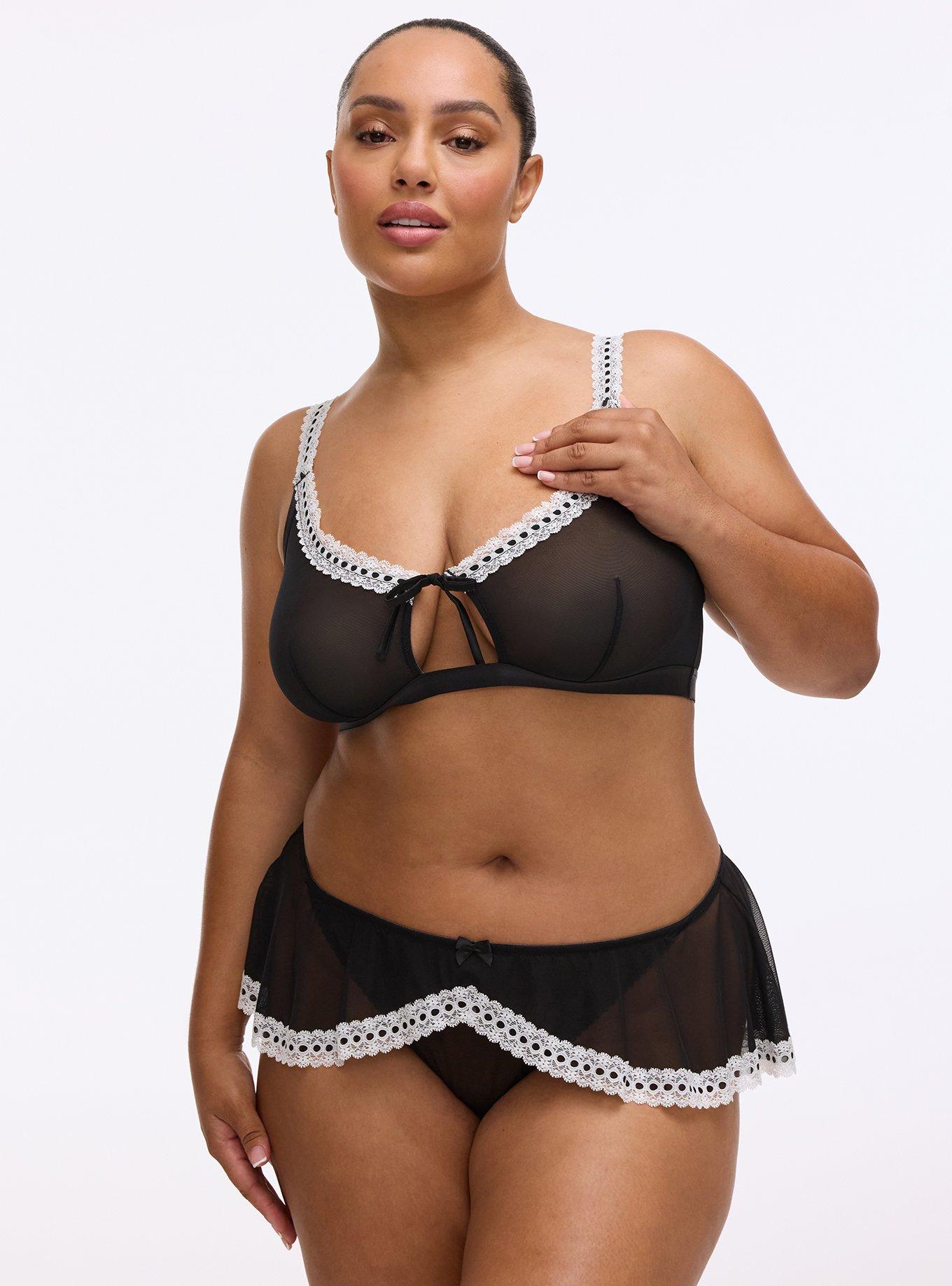 French Maid Mesh Skirted Thong, RICH BLACK, hi-res