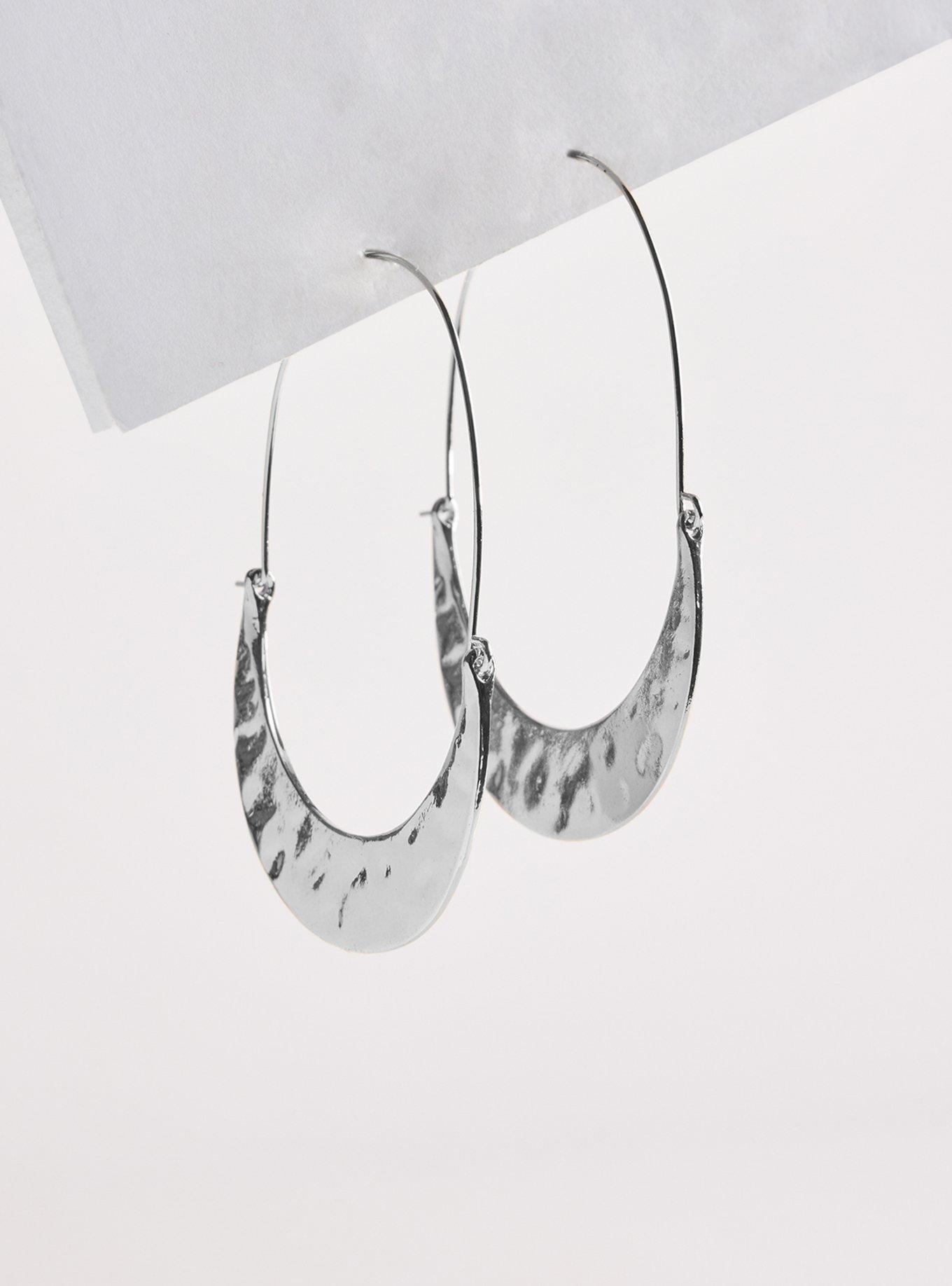 Crescent Hammered Hoop Earring, SILVER, alternate