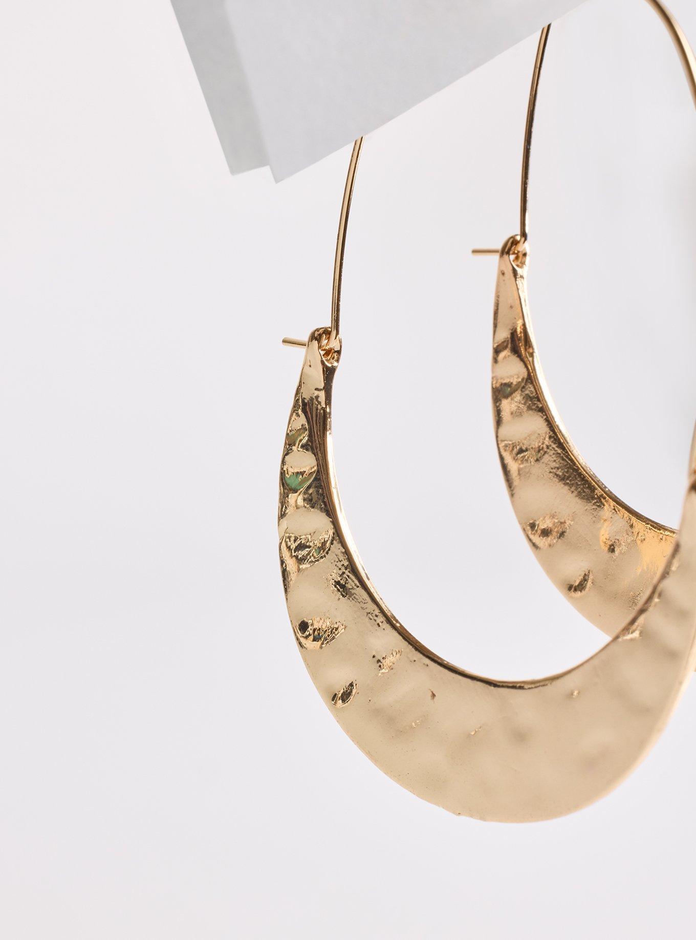 Crescent Hammered Hoop Earring, GOLD, alternate