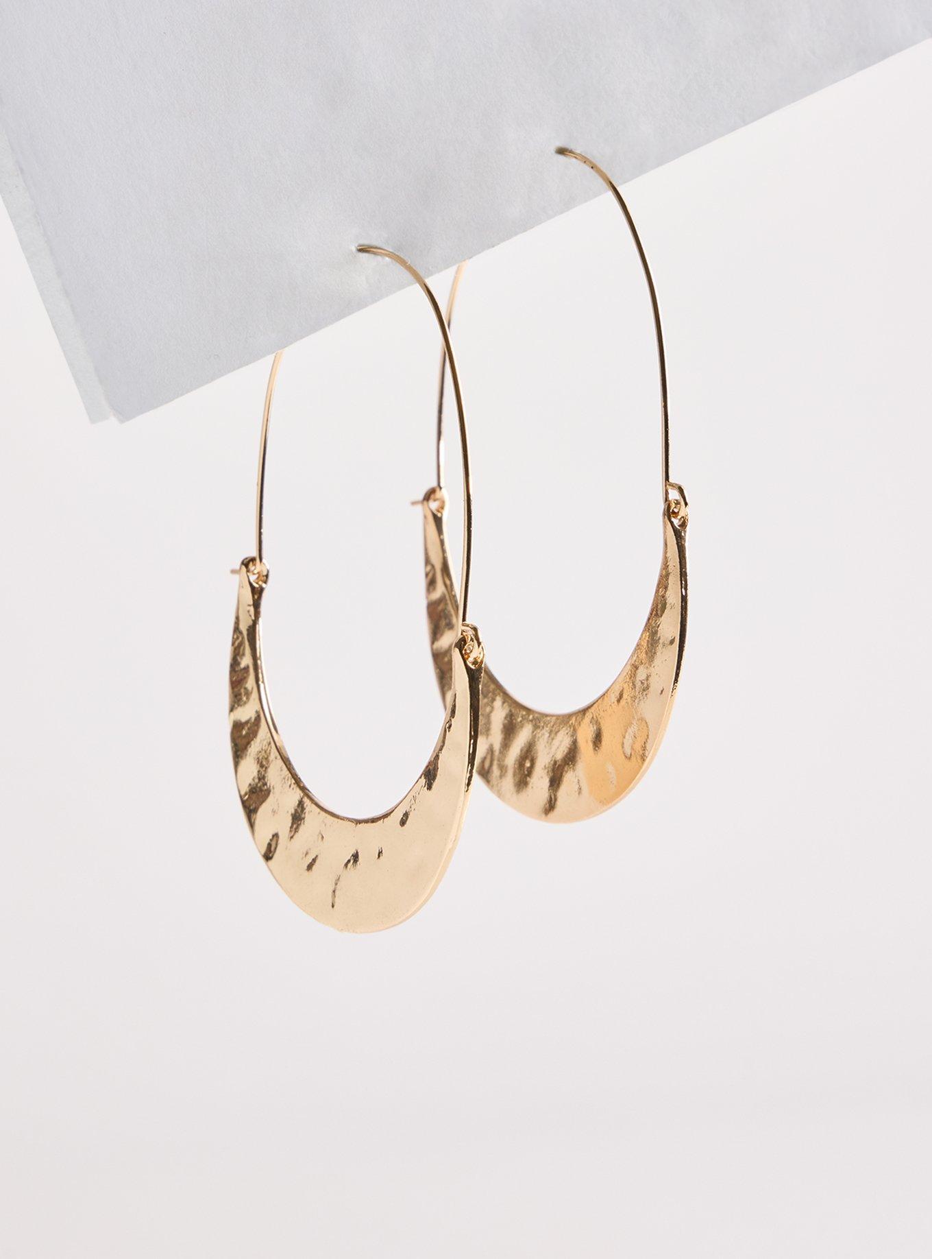 Crescent Hammered Hoop Earring, GOLD, hi-res