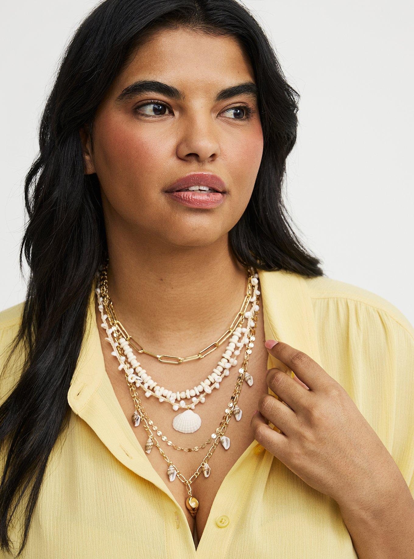 Stone Shell Layered Necklace, , alternate