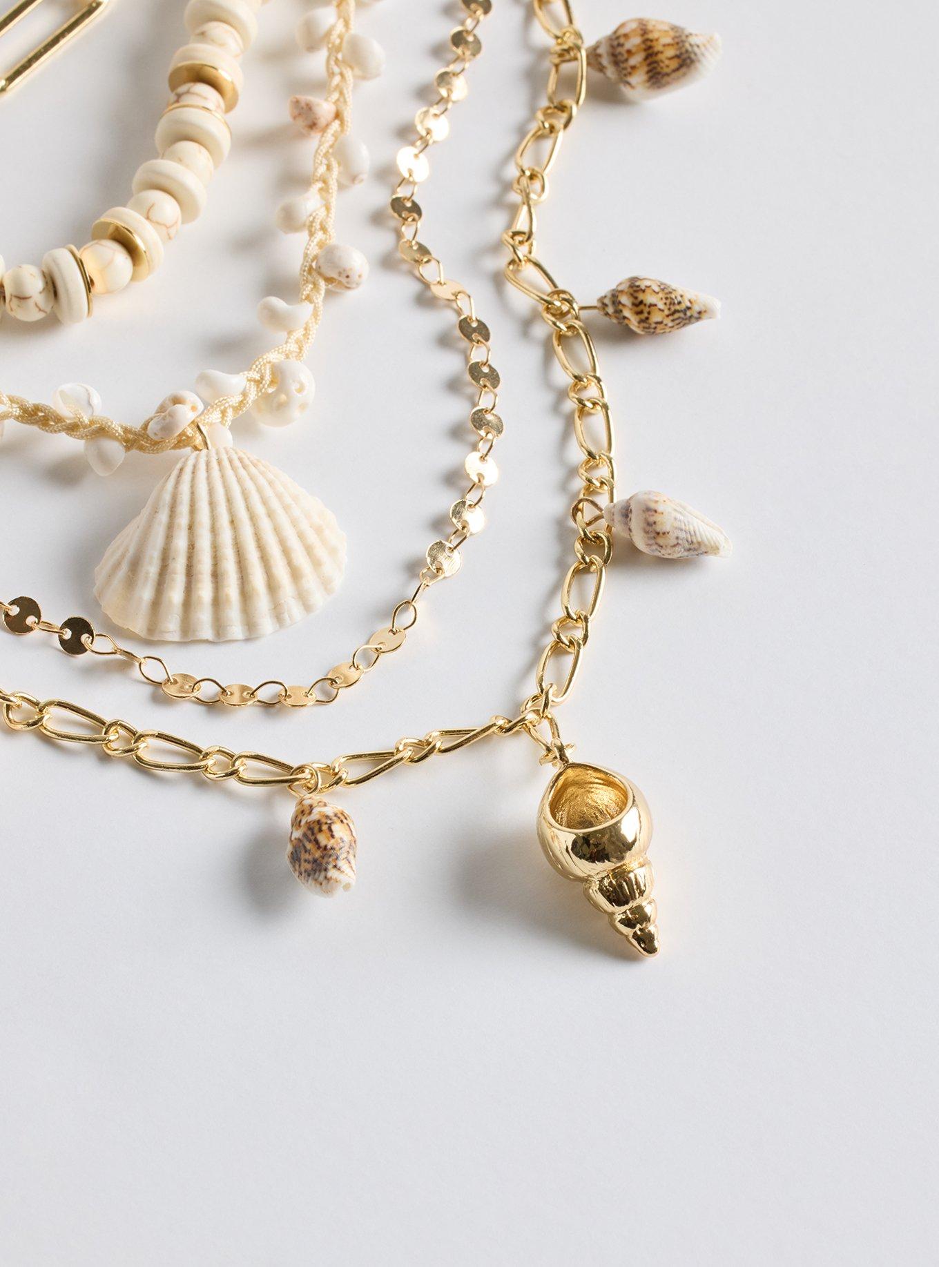 Stone Shell Layered Necklace, , alternate