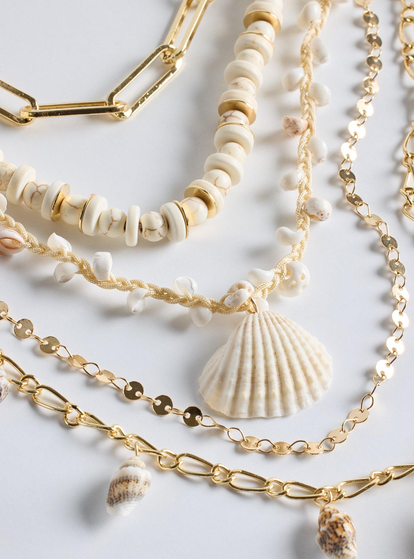 Stone Shell Layered Necklace, , alternate