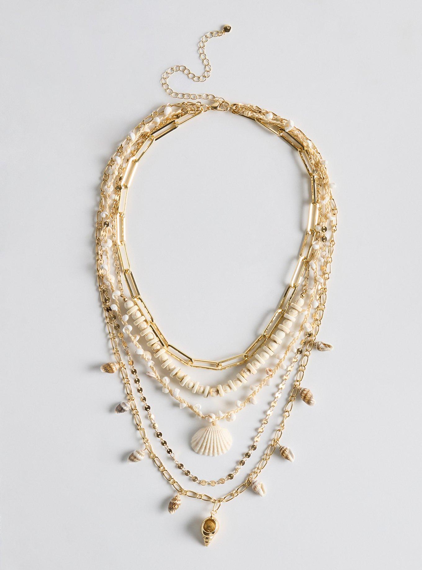Stone Shell Layered Necklace, , hi-res
