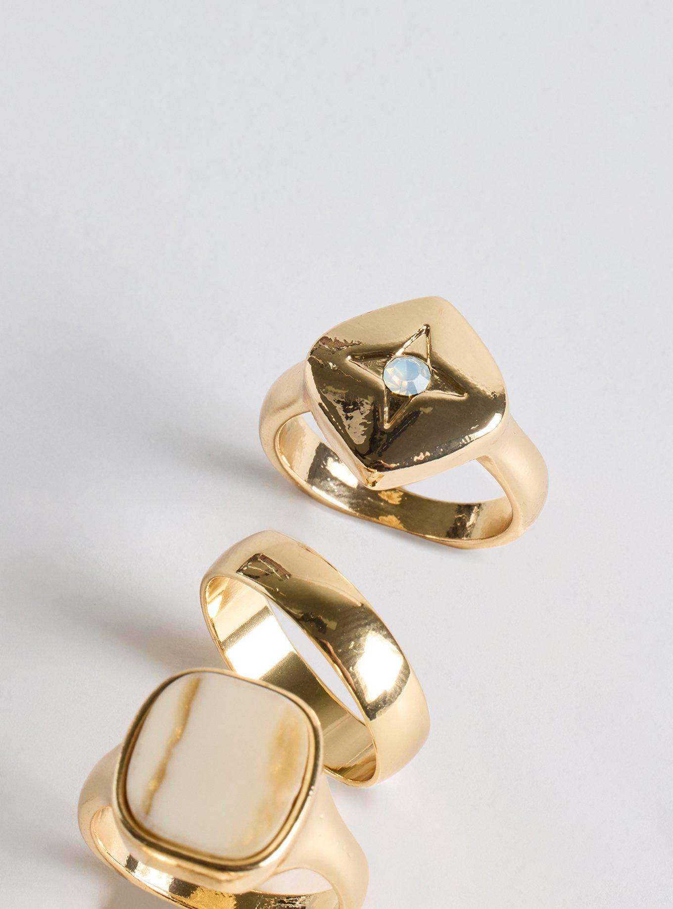 Pearl Stone Signet Ring Set, GOLD, alternate