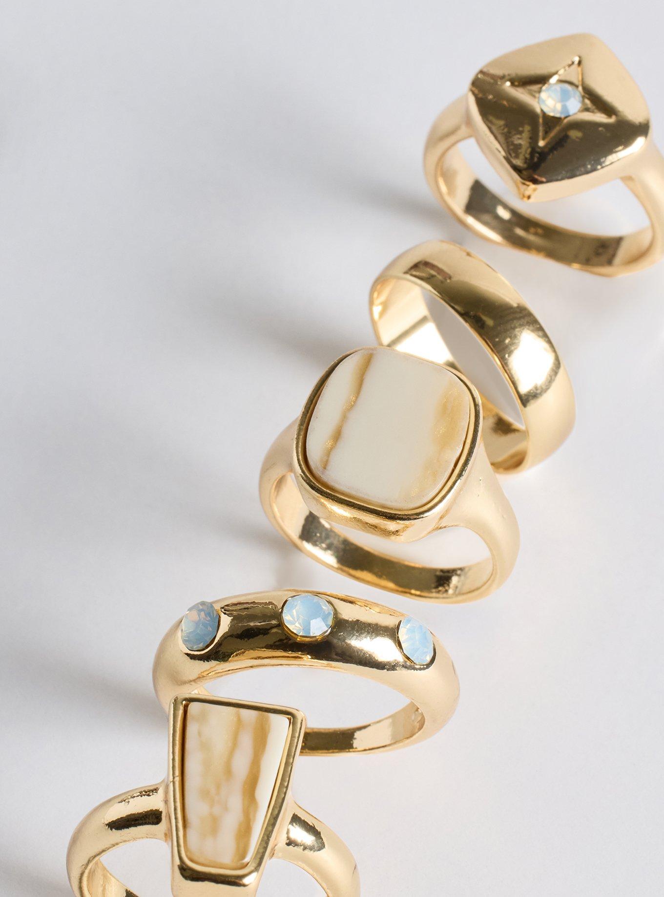 Pearl Stone Signet Ring Set, GOLD, alternate