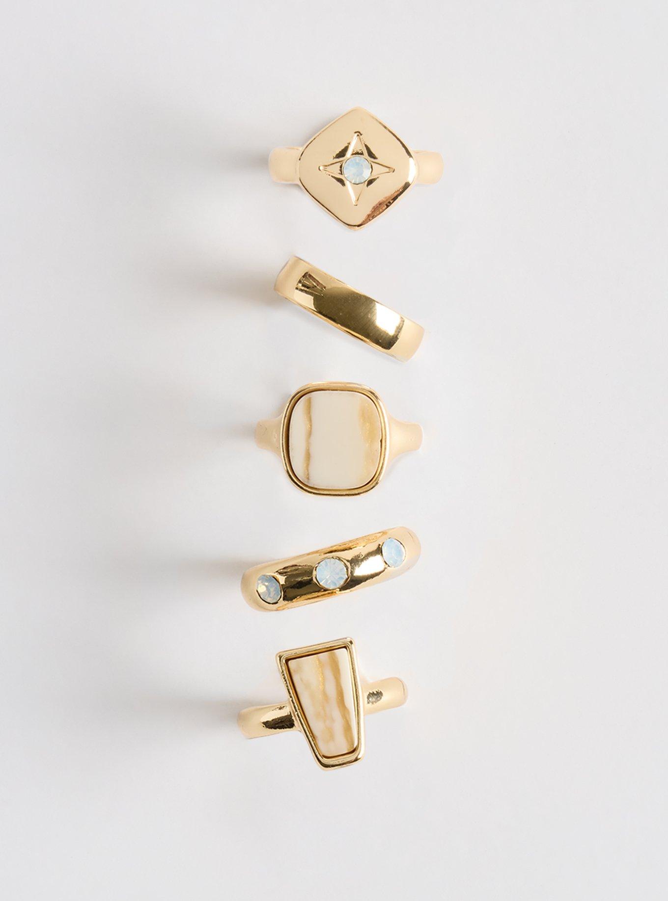 Pearl Stone Signet Ring Set, GOLD, hi-res