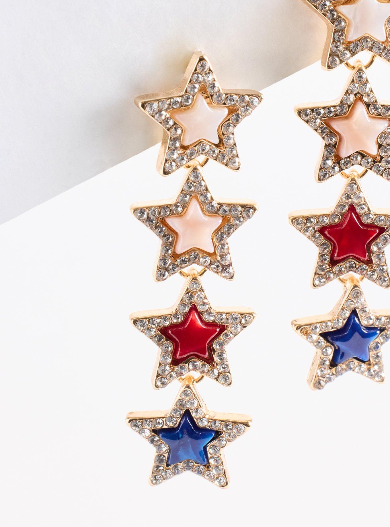 Red White & Blue Star Linear Earring, , alternate