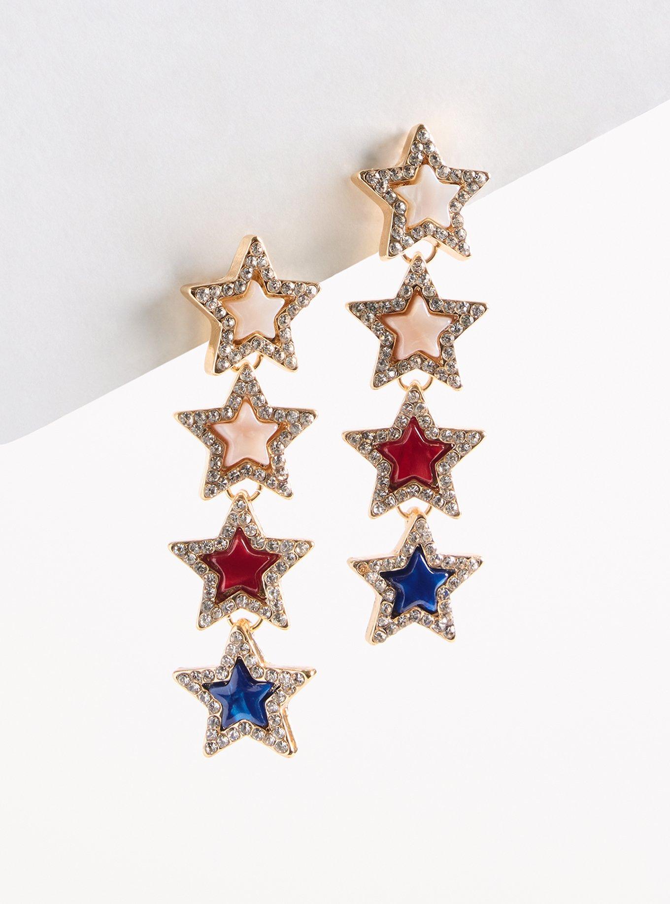 Red White & Blue Star Linear Earring, , hi-res