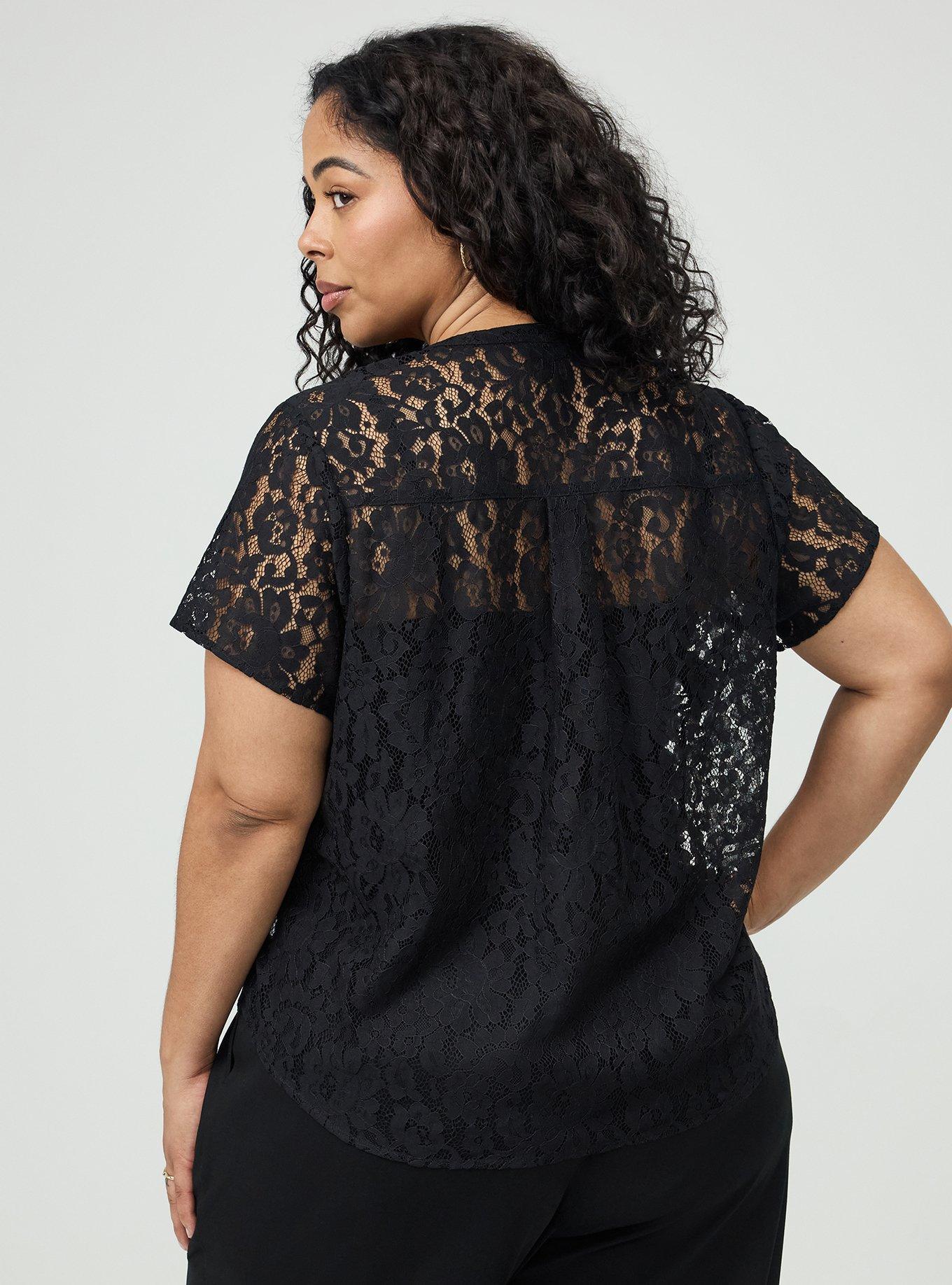 Harper Lace Short Sleeve Blouse, DEEP BLACK, alternate
