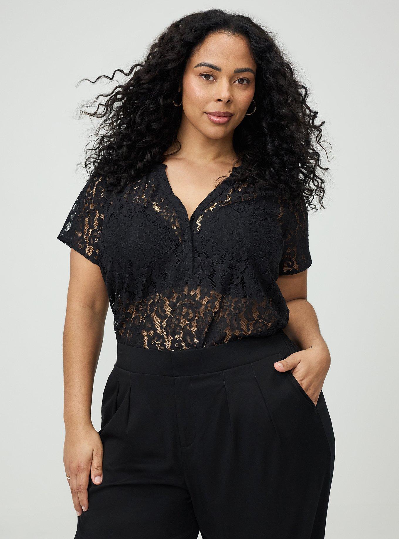Harper Lace Short Sleeve Blouse, DEEP BLACK, alternate
